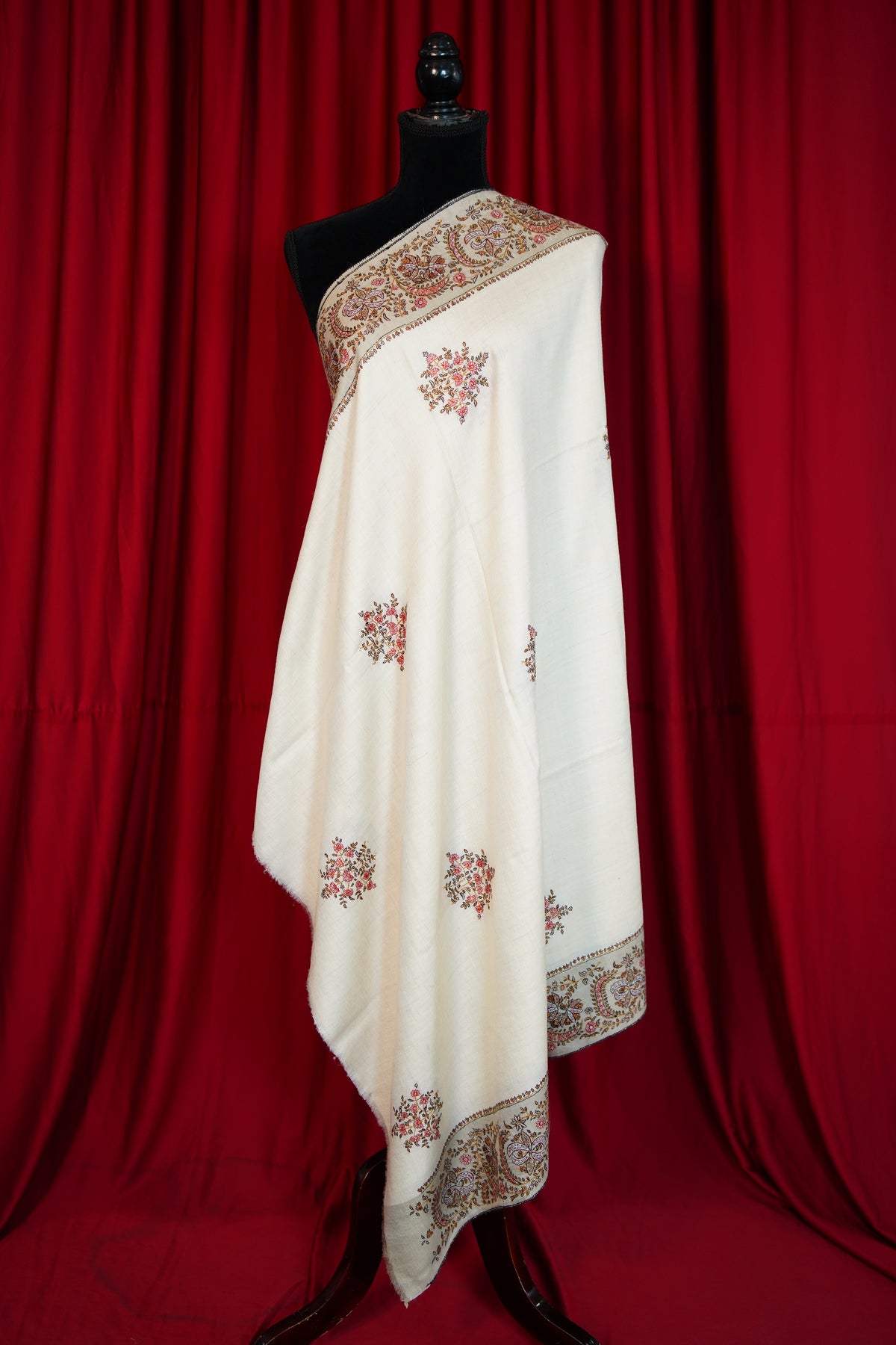 creamy white GI butis embroidery pashmina shawl 0290