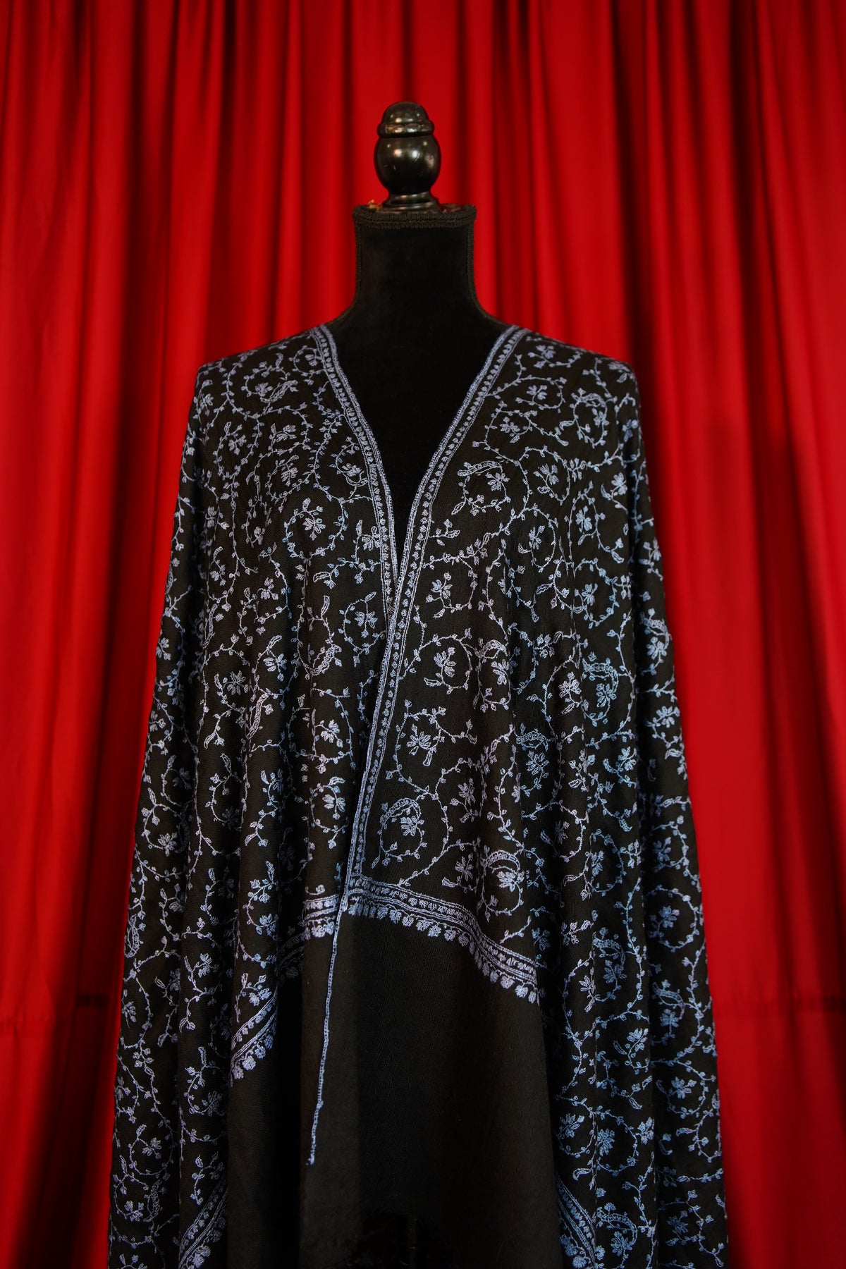 jet black GI jaali embroidery pashmina shawl 0292
