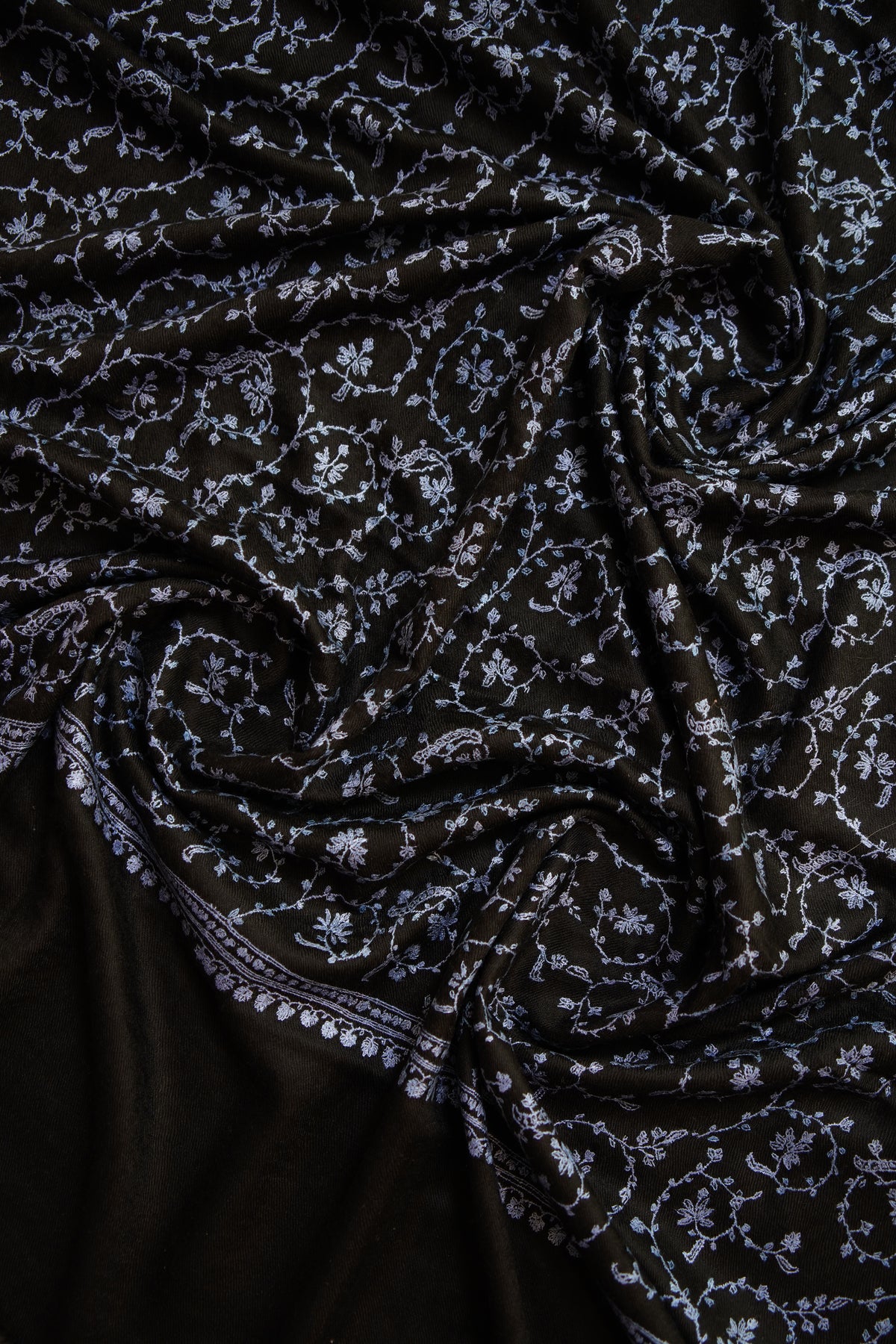 jet black GI jaali embroidery pashmina shawl 0292
