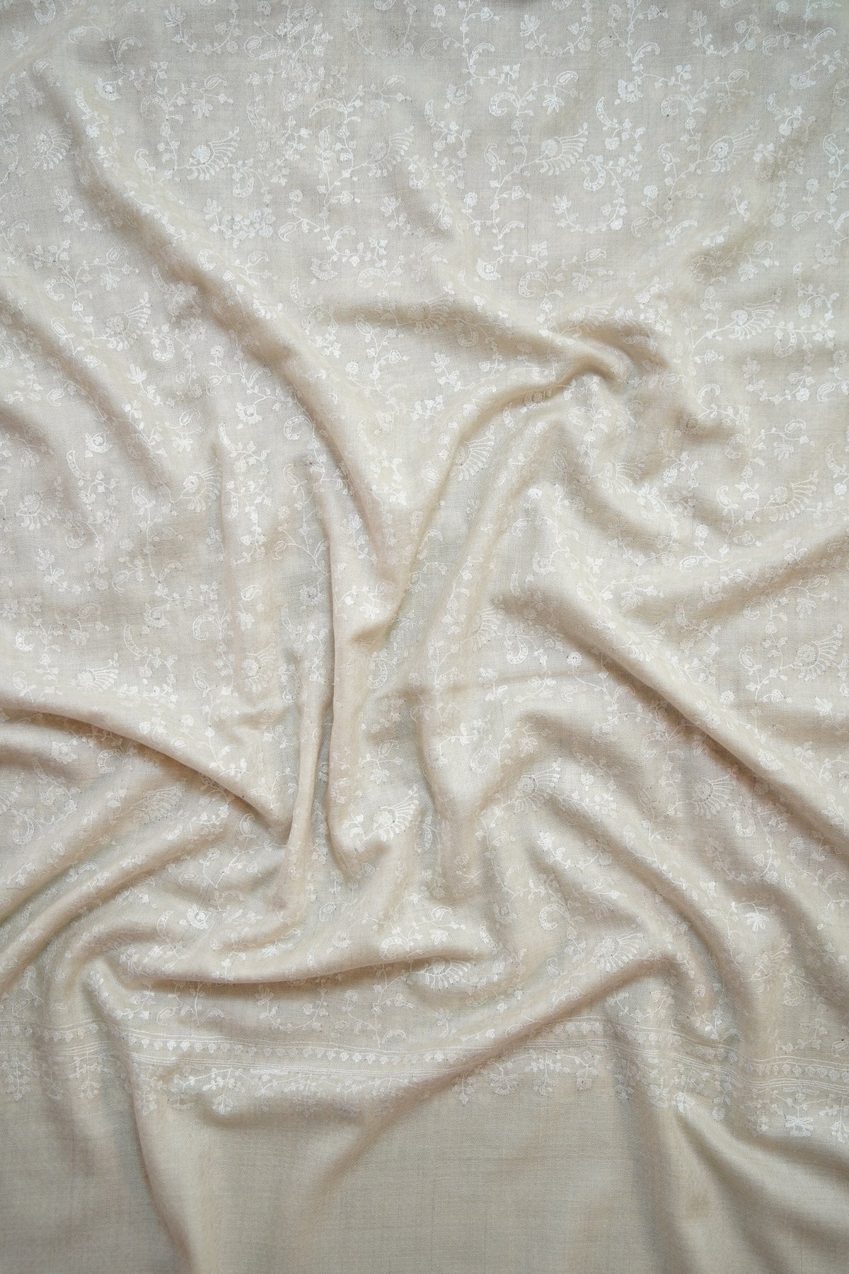 white on white GI embroidery pashmina shawl 0293