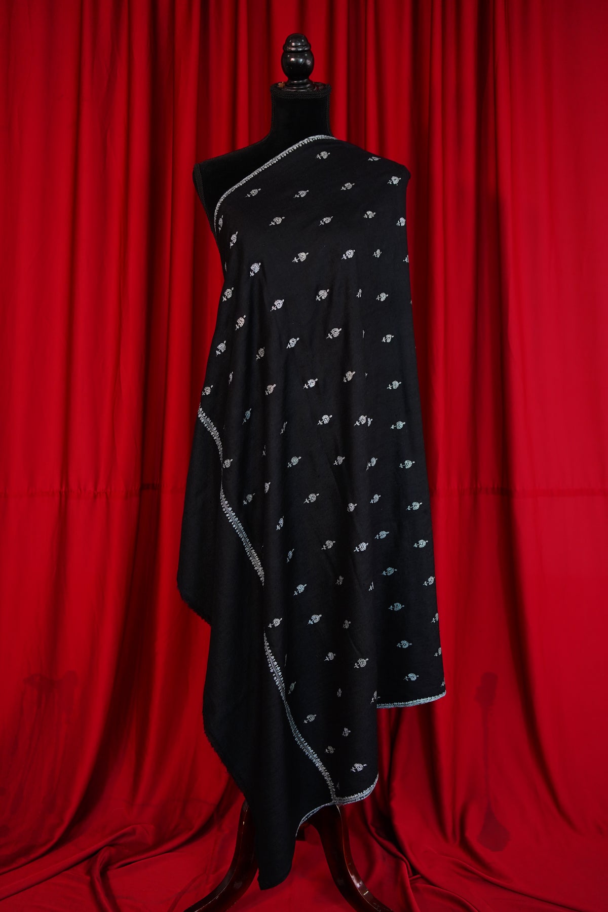 jet black GI butis embroidery pashmina shawl 0295