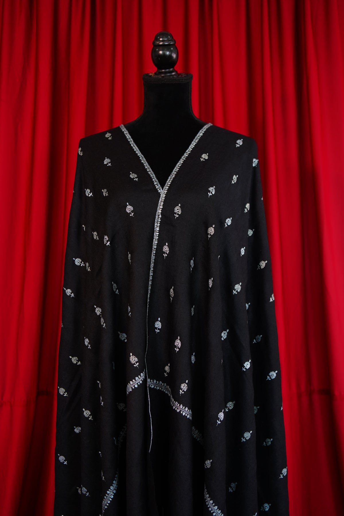 jet black GI butis embroidery pashmina shawl 0295