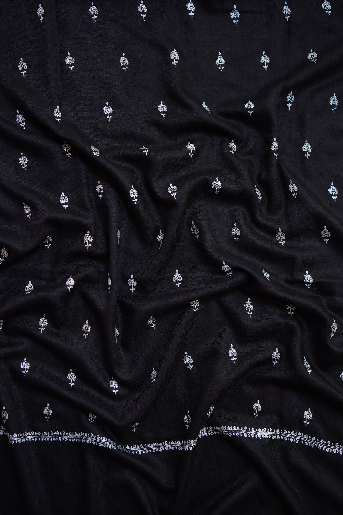 jet black GI butis embroidery pashmina shawl 0295