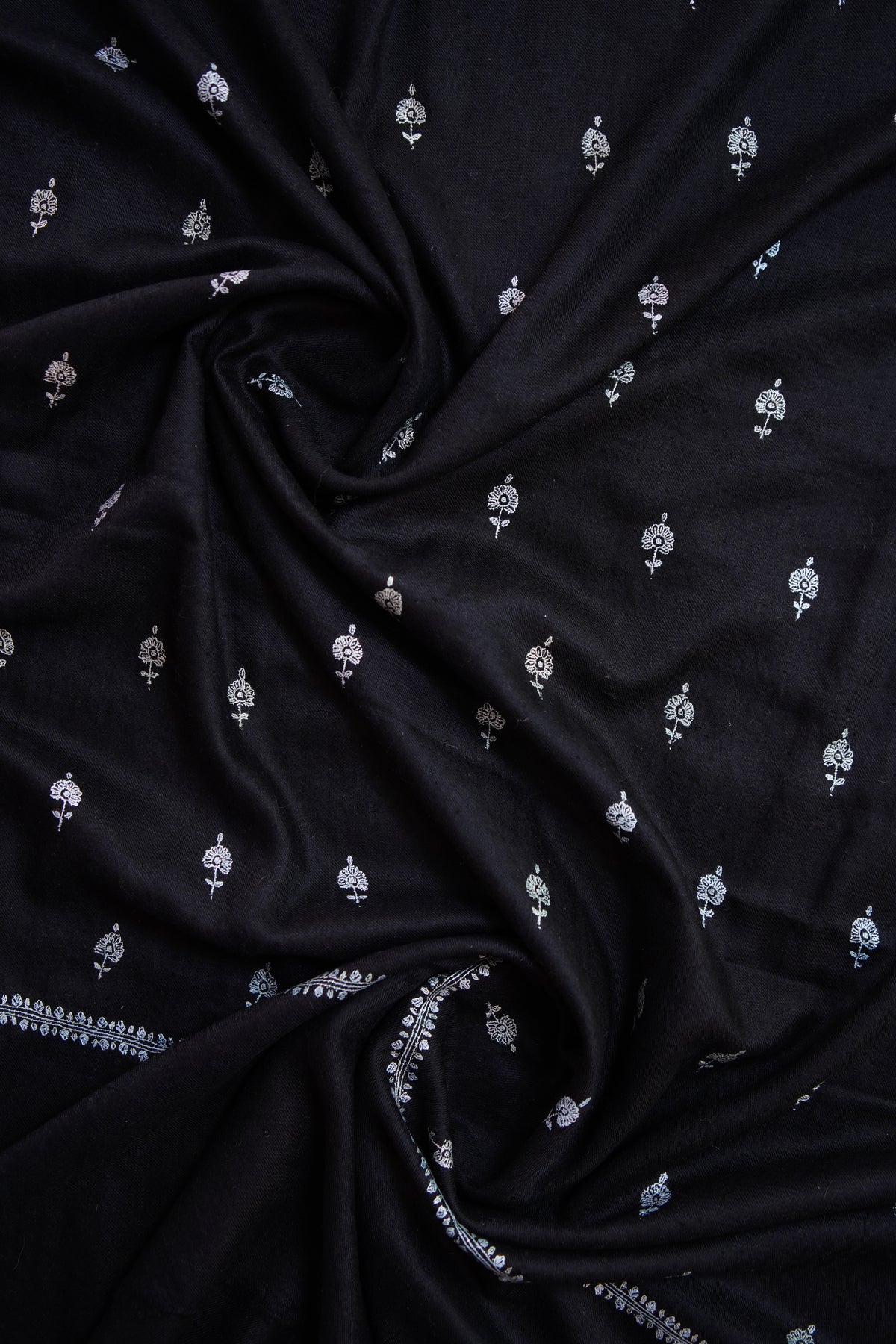 jet black GI butis embroidery pashmina shawl 0295