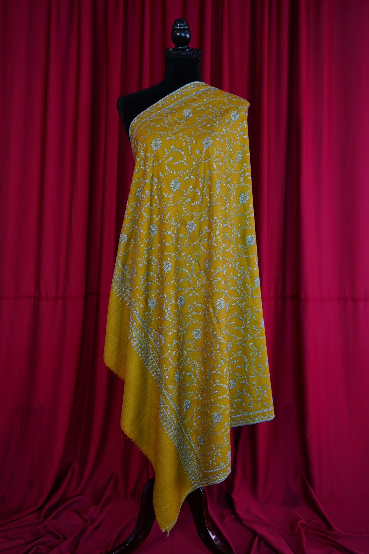 turmeric yellow GI embroidery pashmina shawl 0296