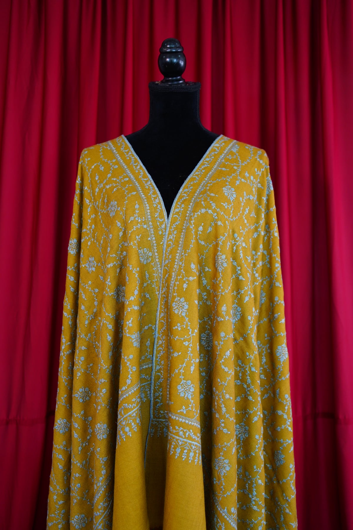 turmeric yellow GI embroidery pashmina shawl 0296