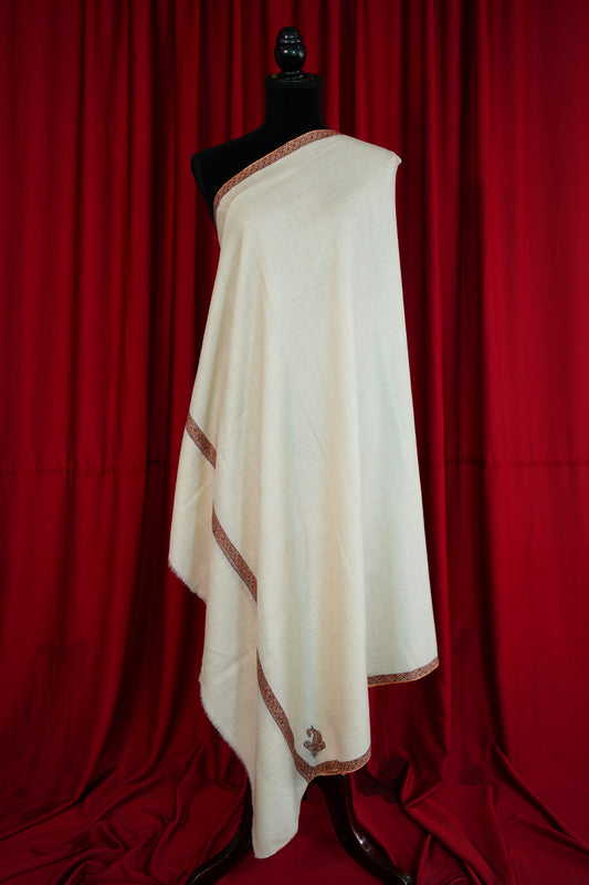 white GI embroidery pashmina shawl 0297
