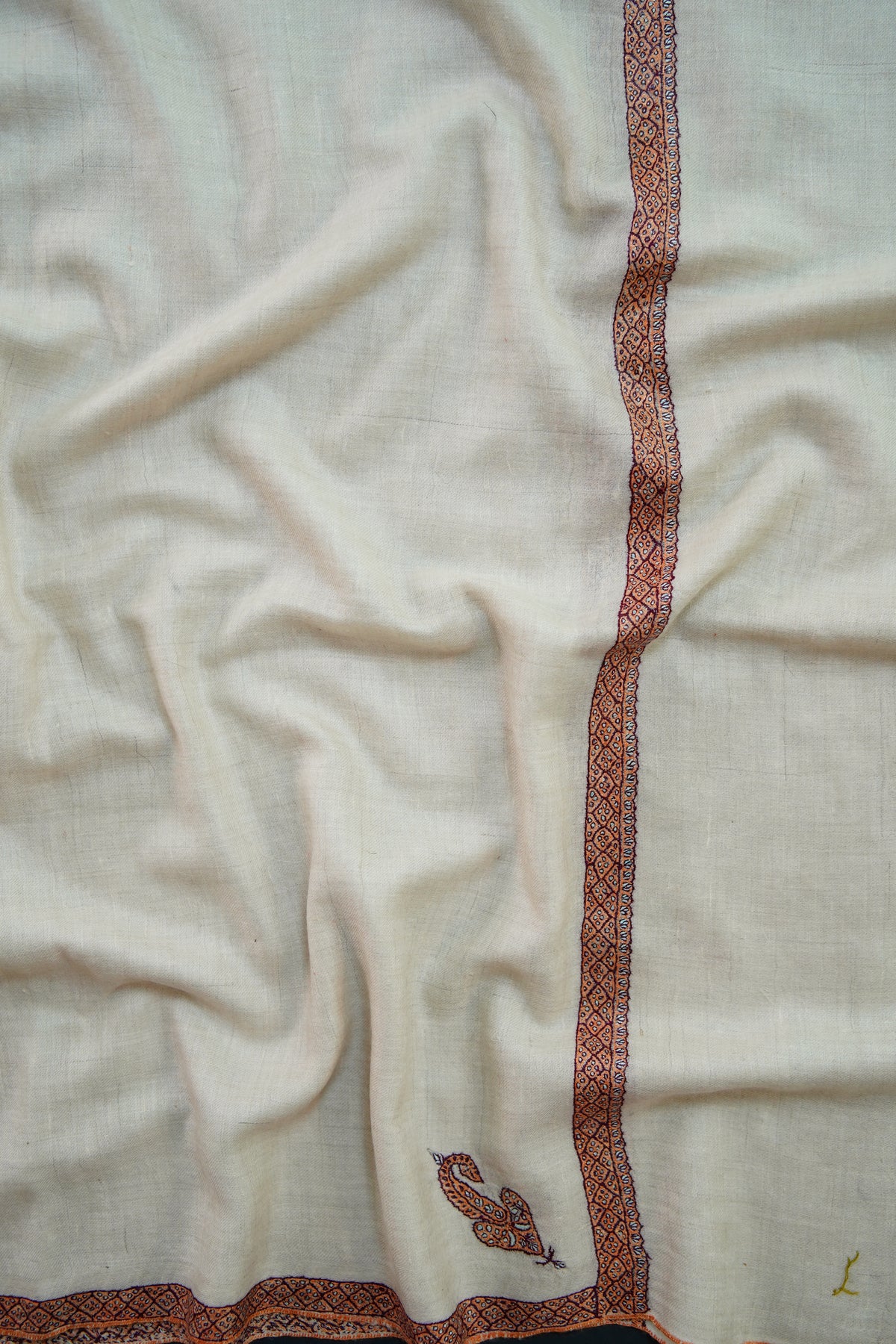 white GI embroidery pashmina shawl 0297