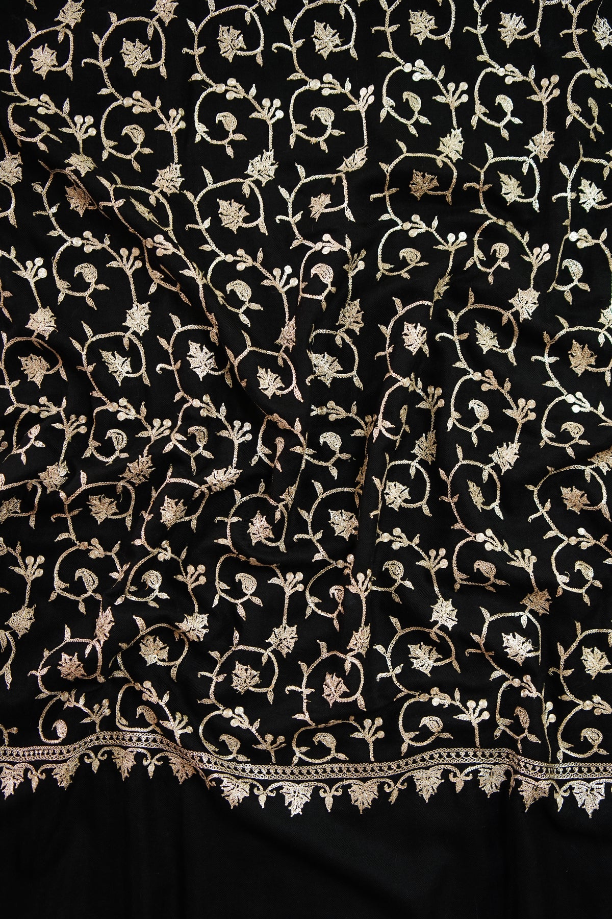 jet black GI tilla jaali embroidery pashmina shawl 0298