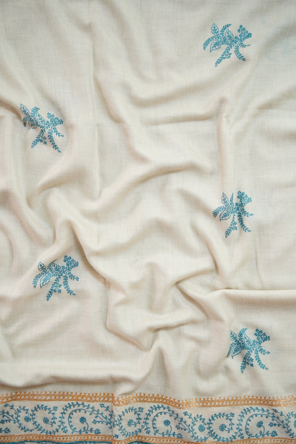 pure white GI butis embroidery pashmina shawl 0300