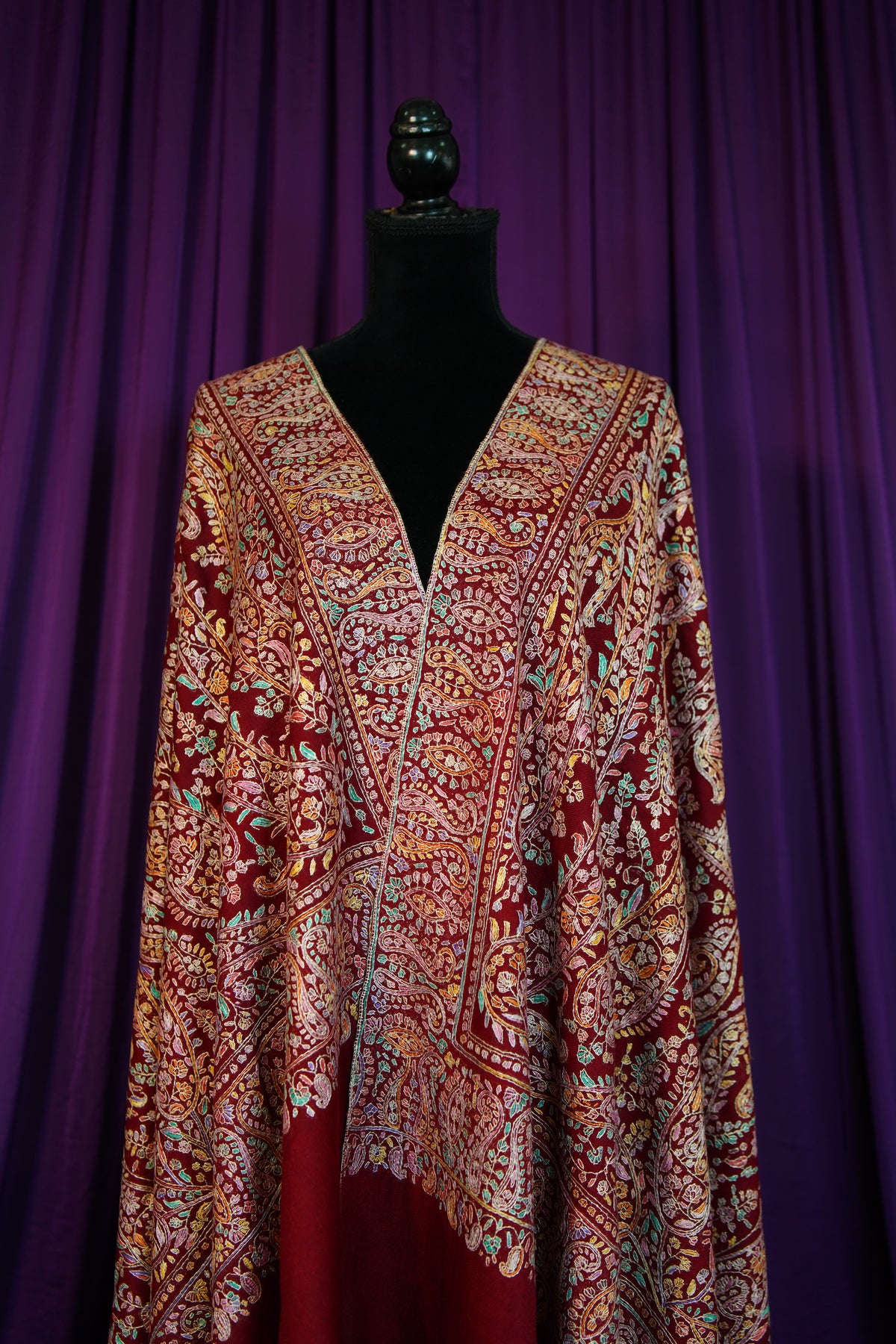 maroon GI jamma embroidery pashmina shawl 0303