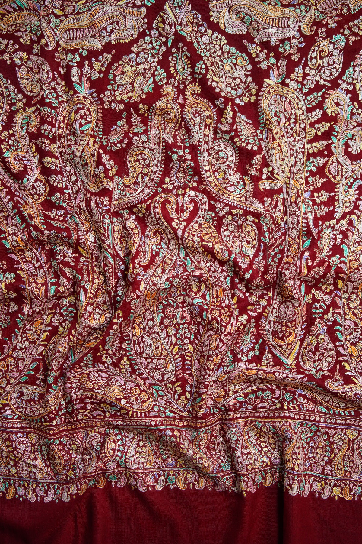 maroon GI jamma embroidery pashmina shawl 0303