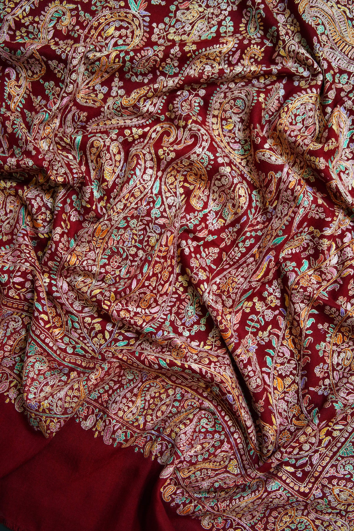 maroon GI jamma embroidery pashmina shawl 0303