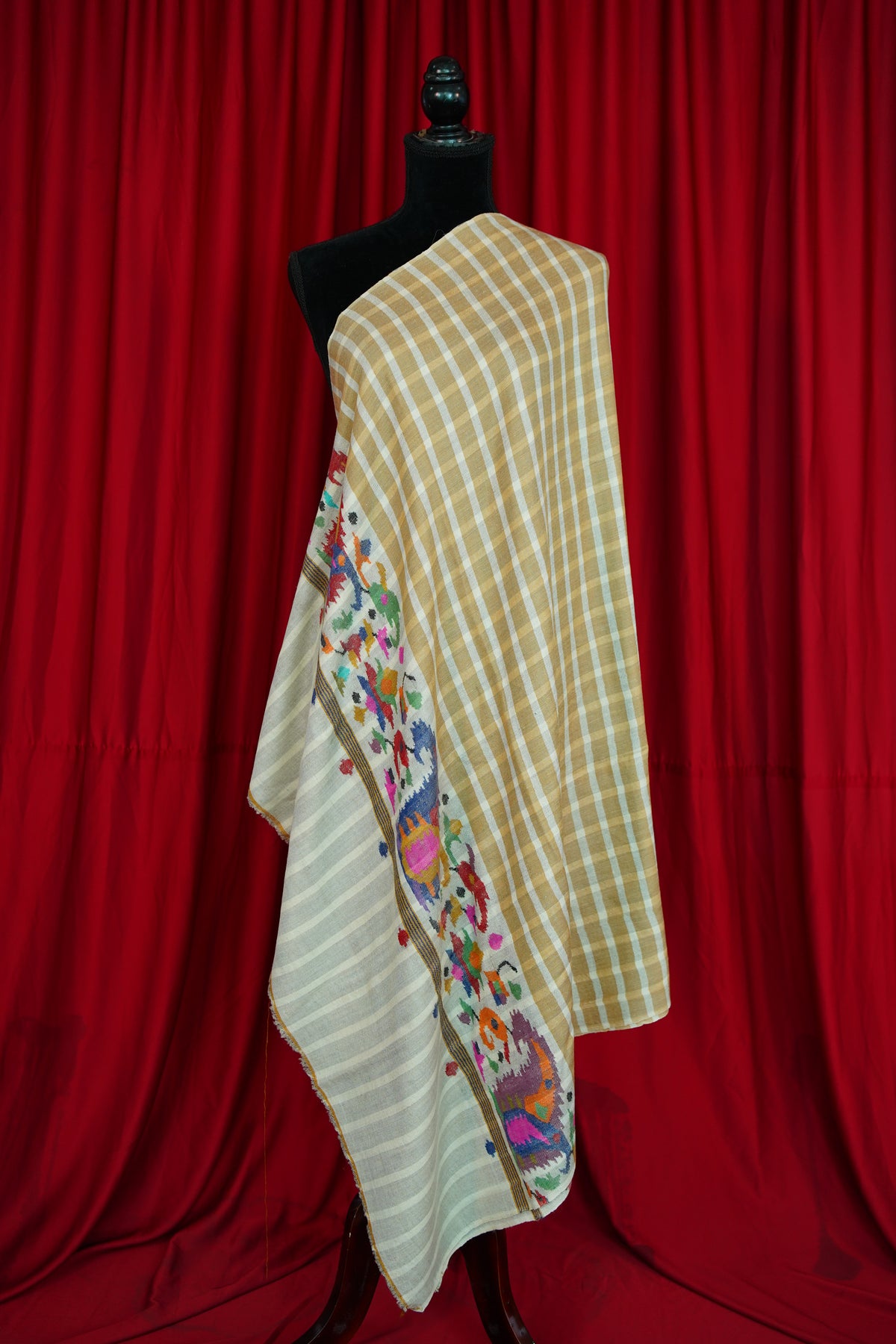 flax checked GI kani palla pashmina shawl 0304