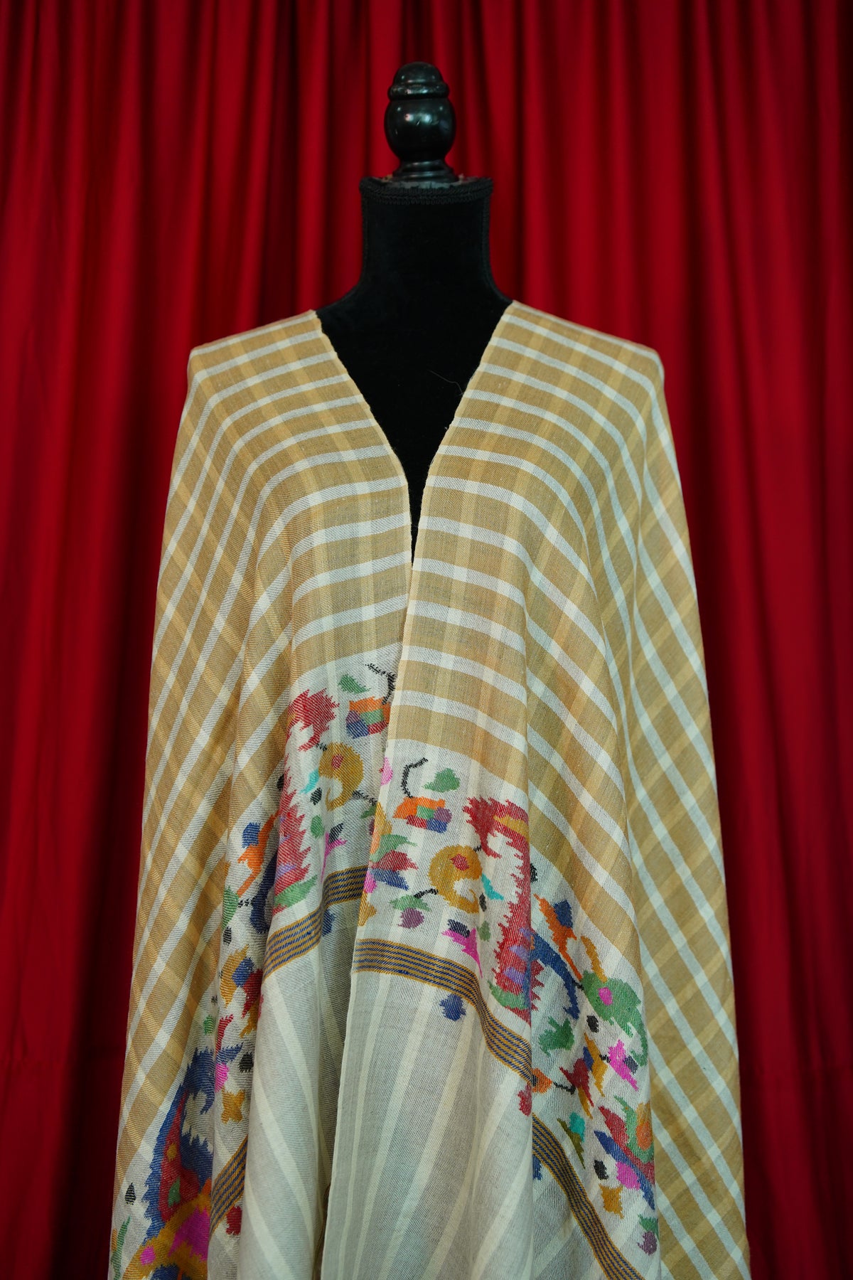 flax checked GI kani palla pashmina shawl 0304
