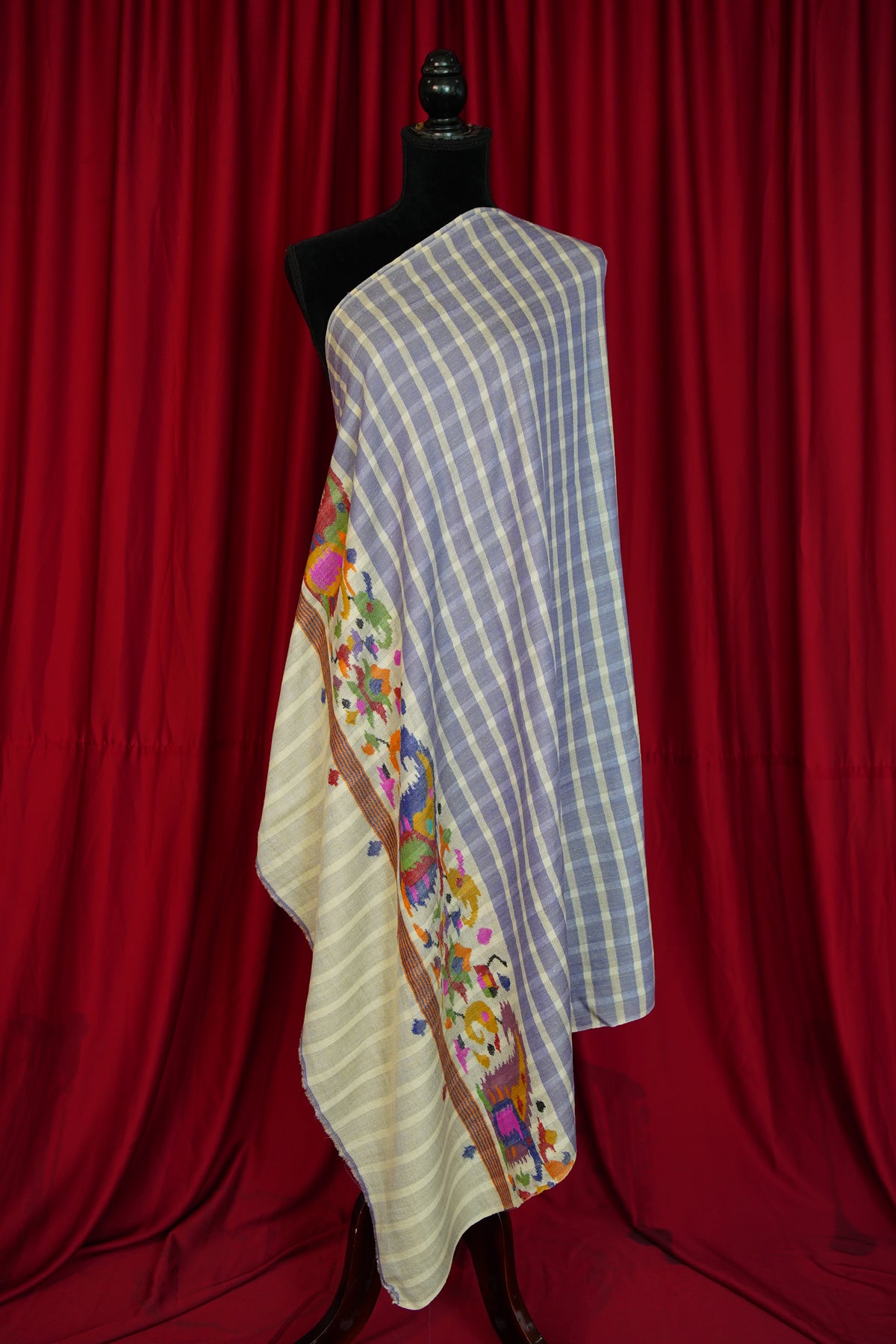 blue checked GI kani palla pashmina shawl 0305