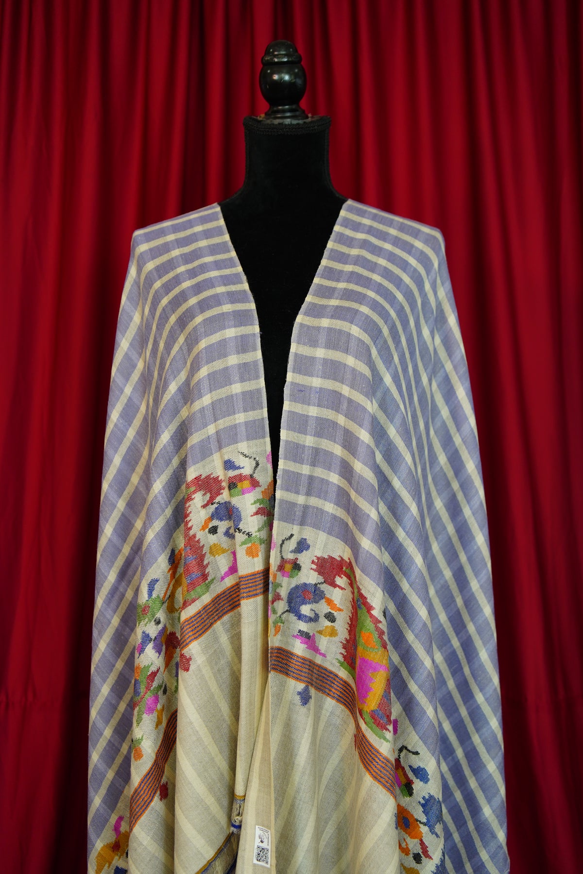 blue checked GI kani palla pashmina shawl 0305