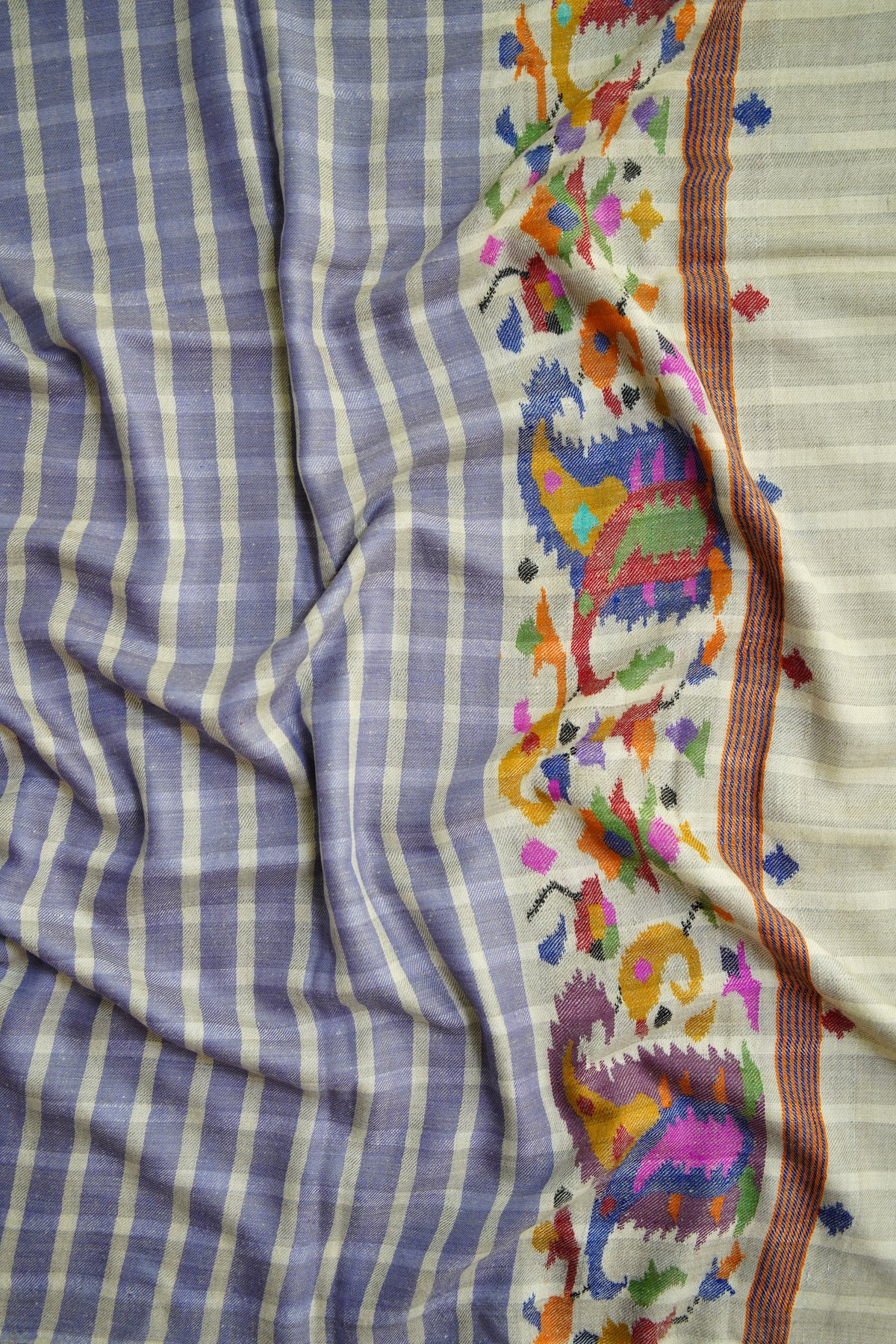 blue checked GI kani palla pashmina shawl 0305