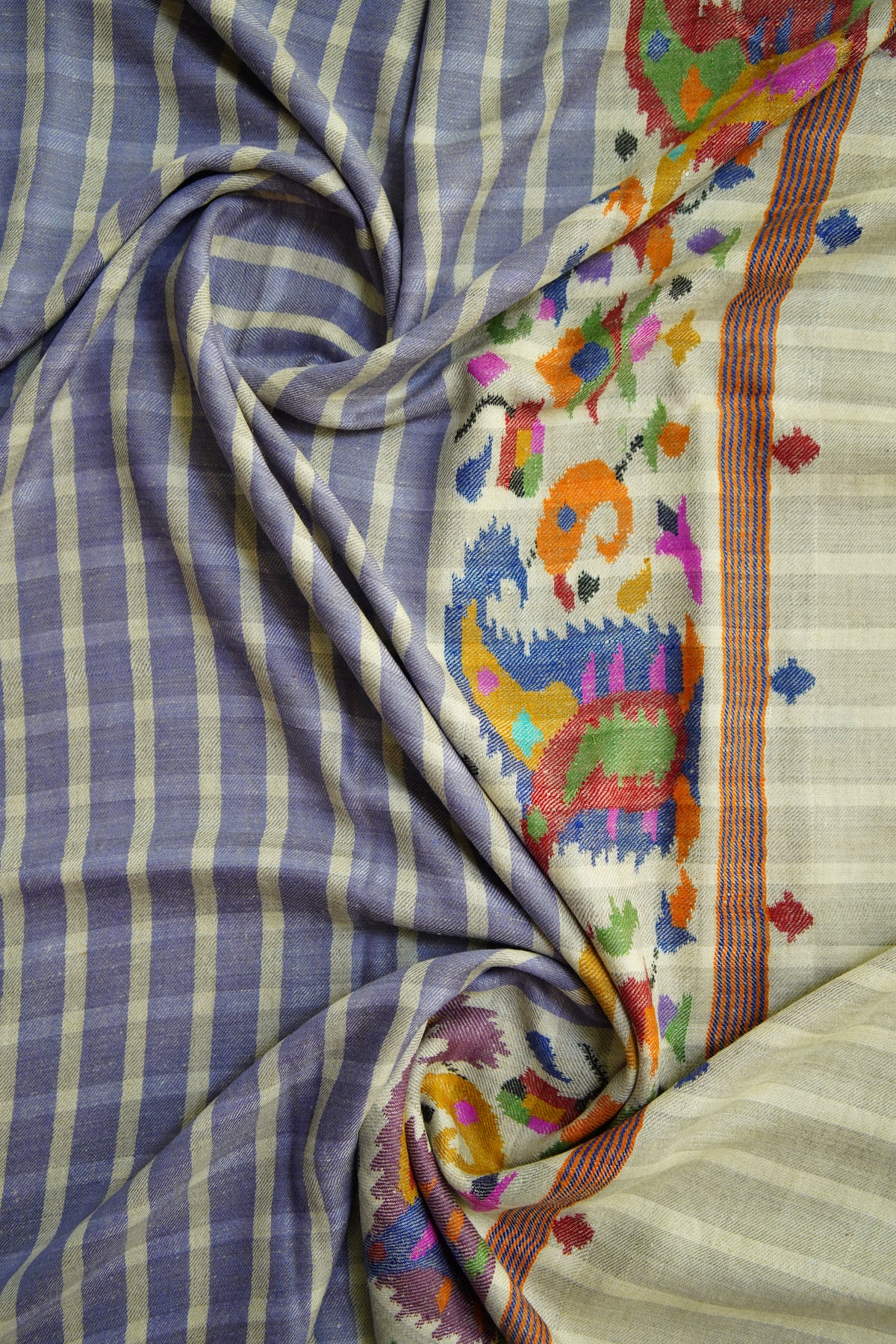 blue checked GI kani palla pashmina shawl 0305