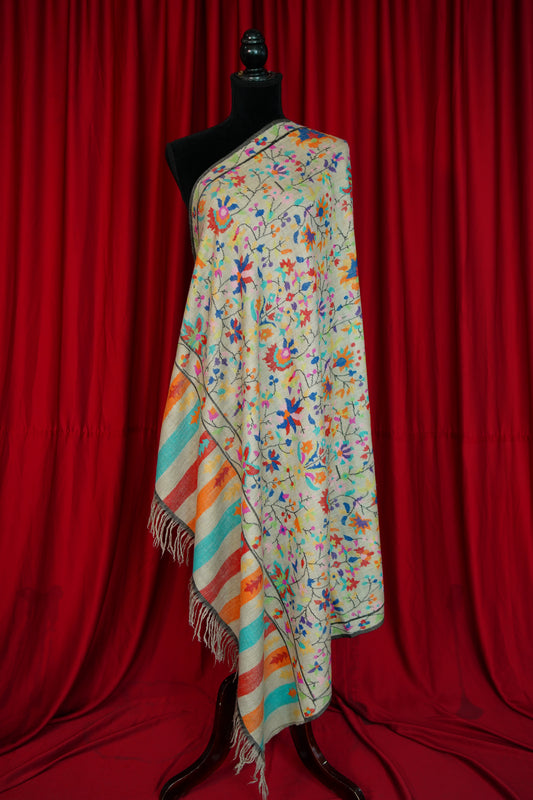 multi-coloured GI kani jamma pashmina shawl 0308