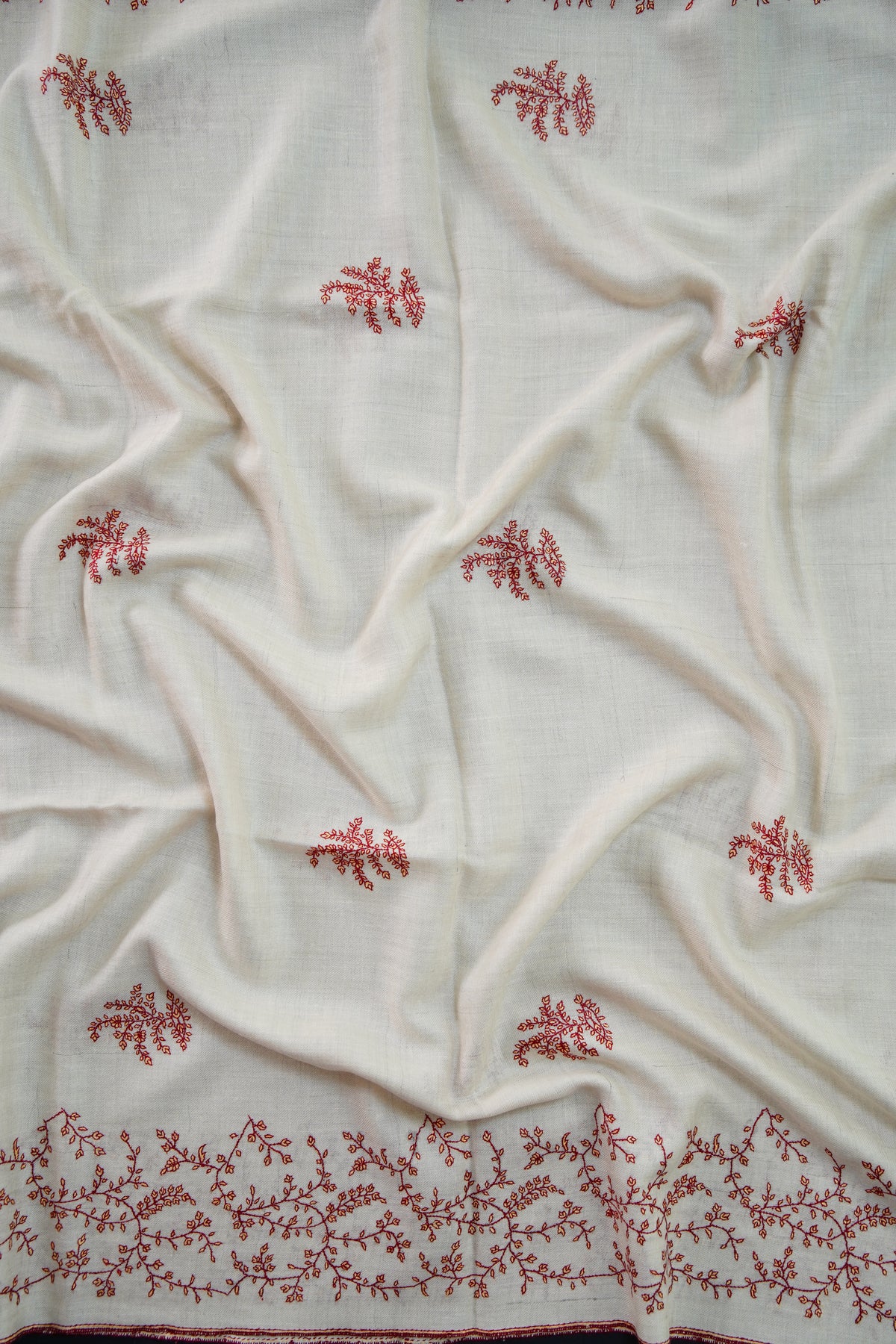 pure white GI butis embroidery pashmina shawl 0311