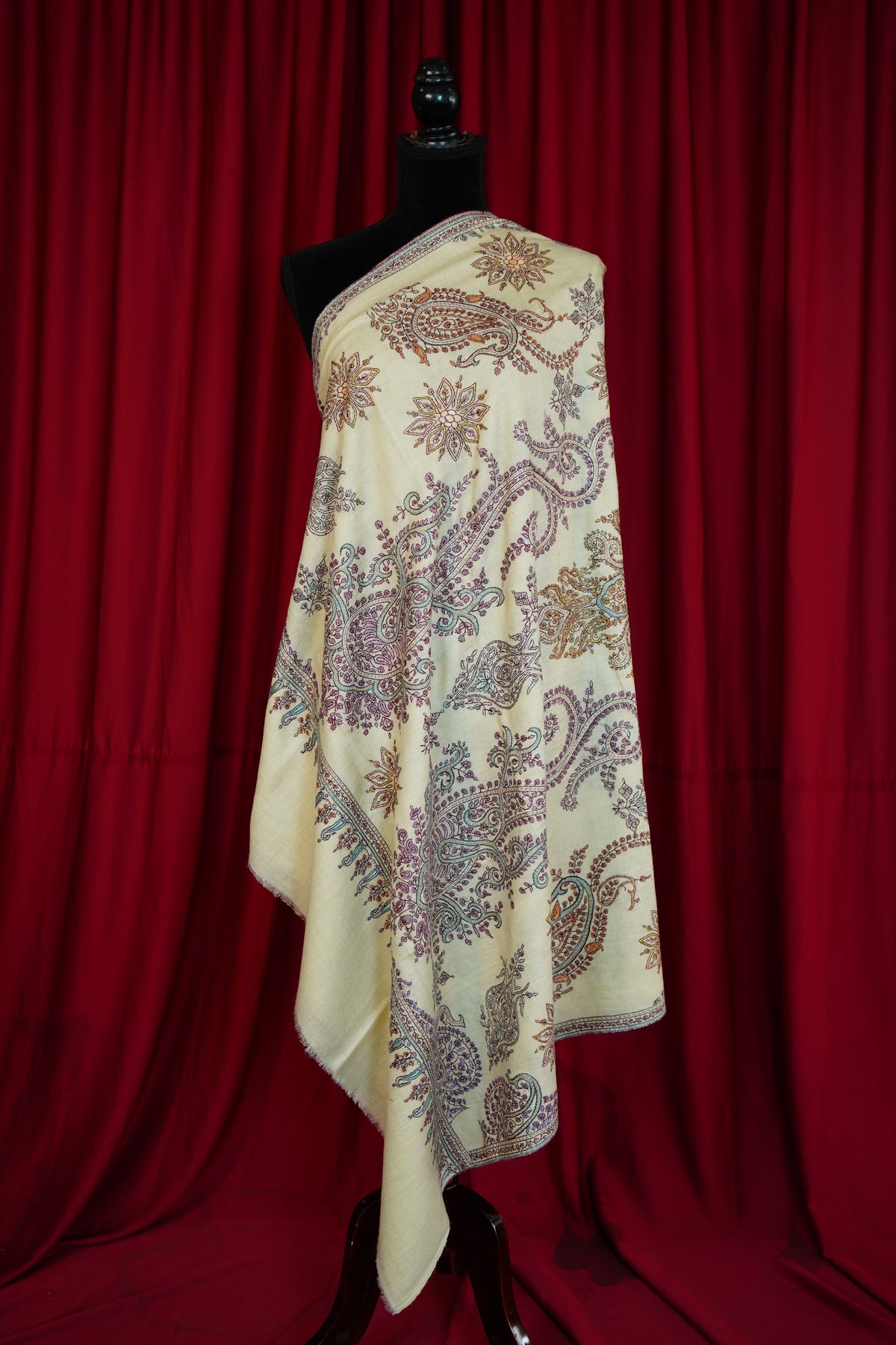 light banana yellow GI embroidery pashmina shawl 0312
