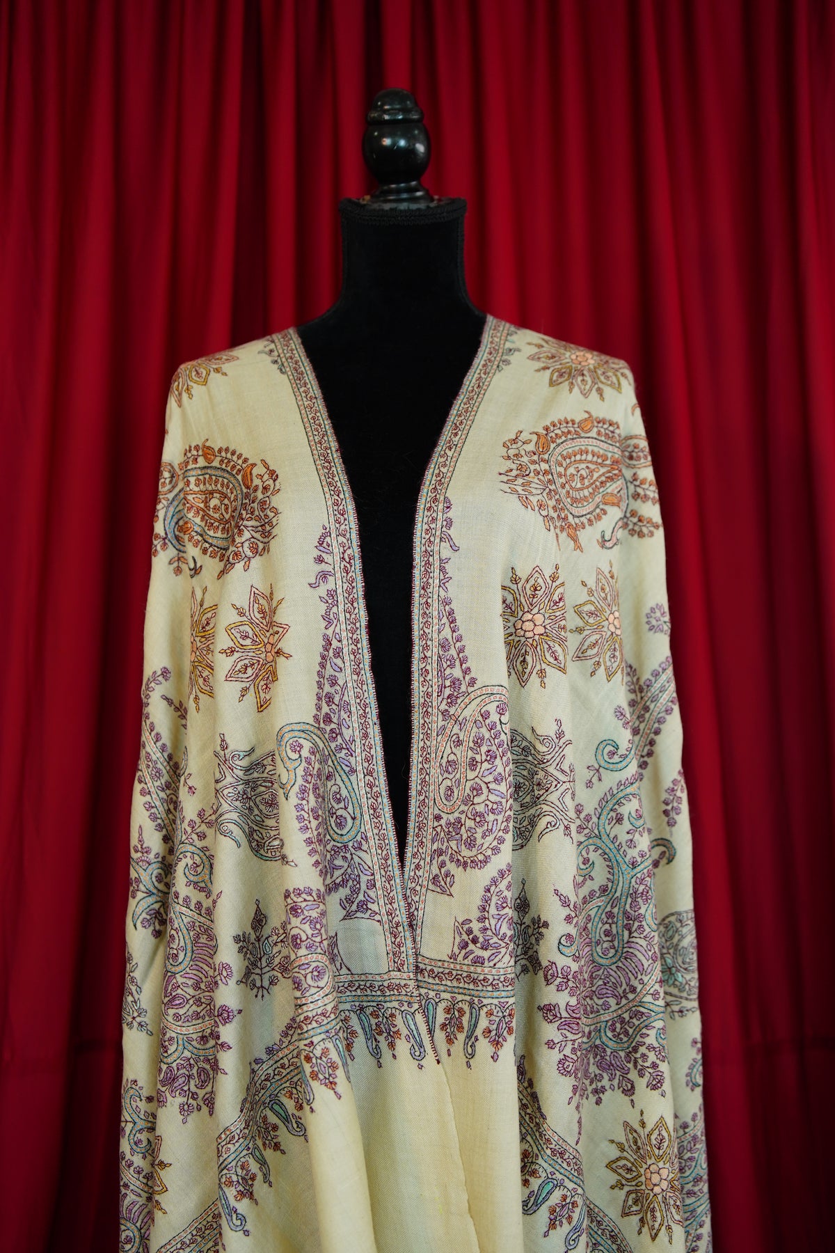 light banana yellow GI embroidery pashmina shawl 0312