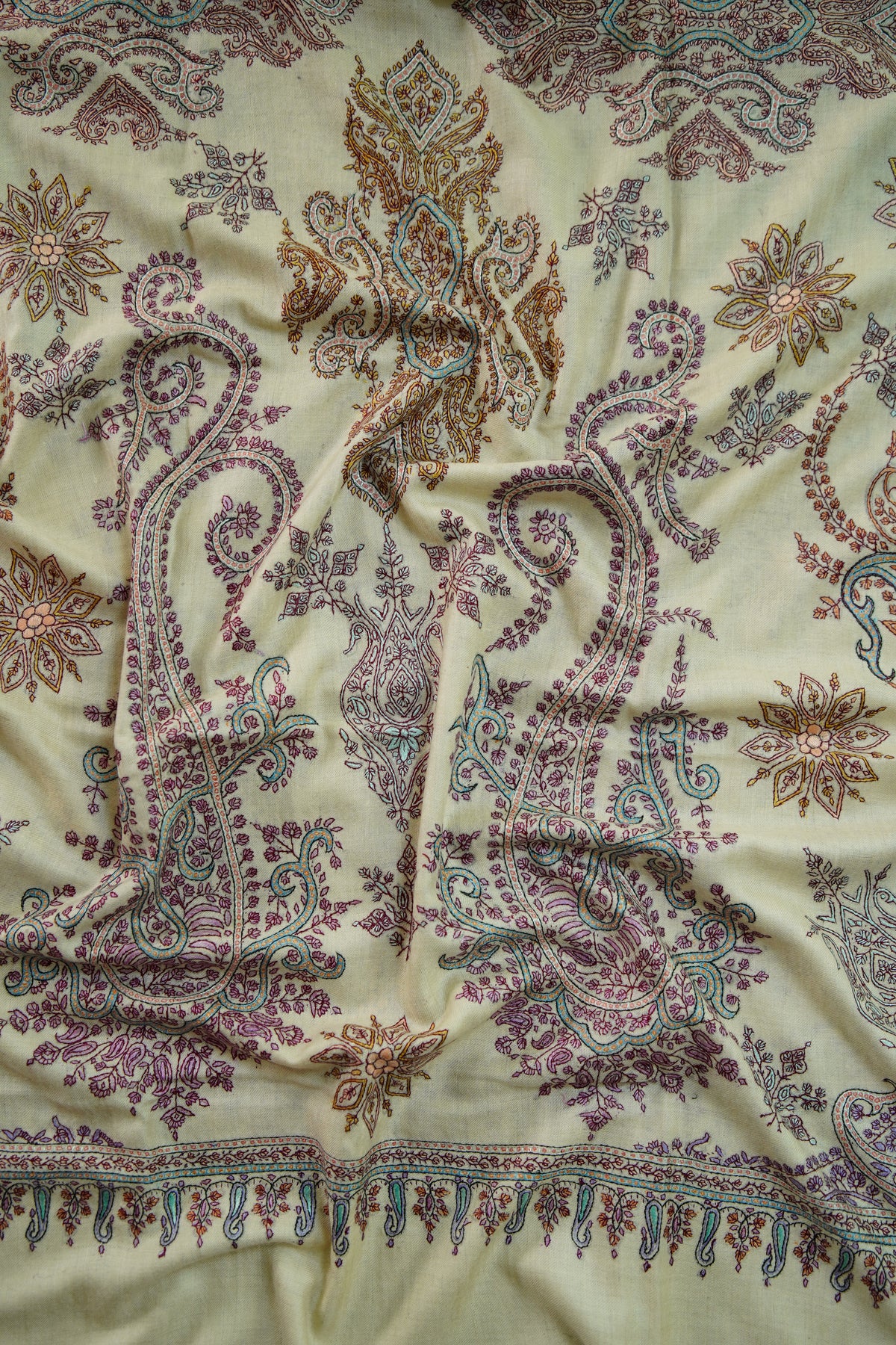 light banana yellow GI embroidery pashmina shawl 0312