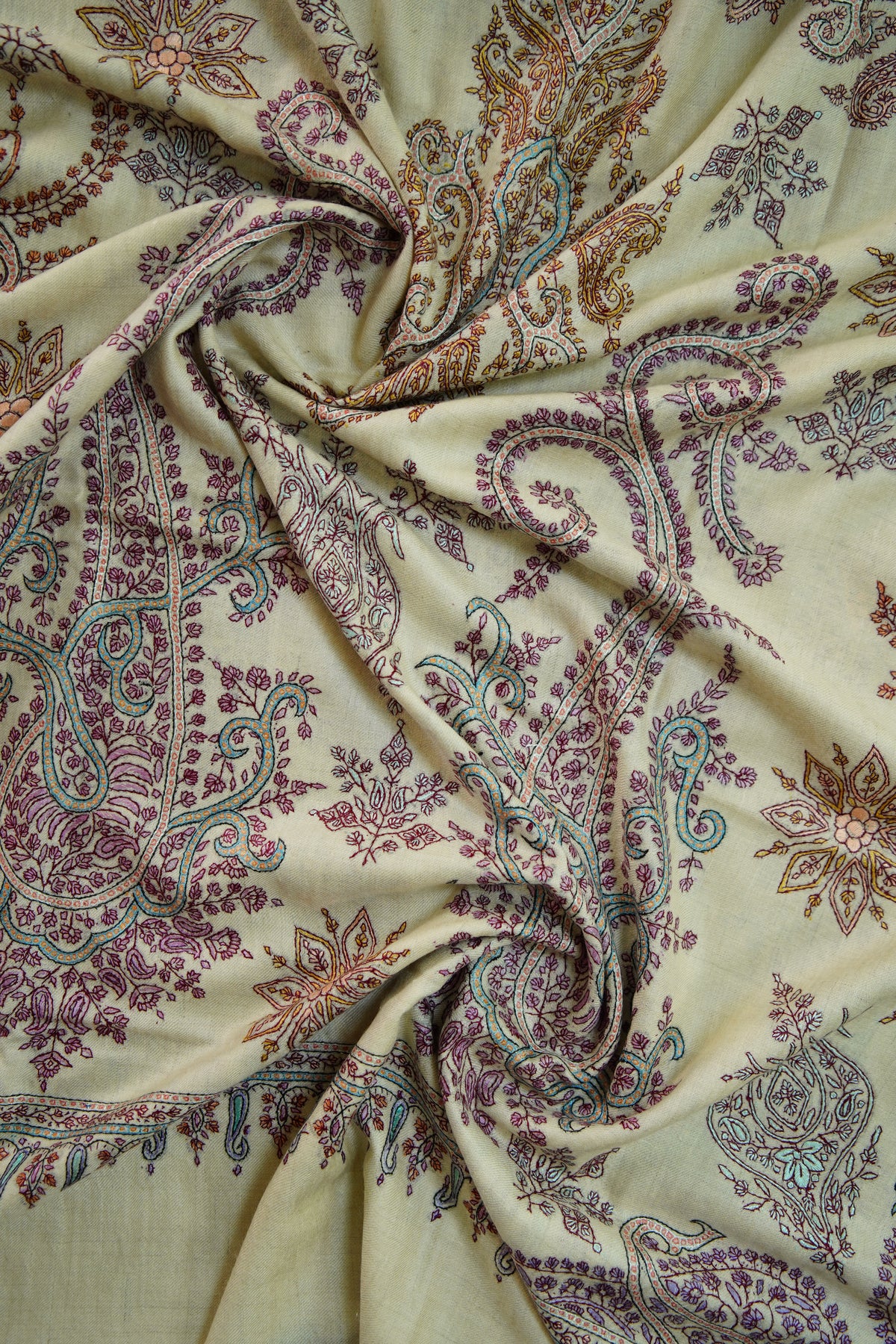 light banana yellow GI embroidery pashmina shawl 0312