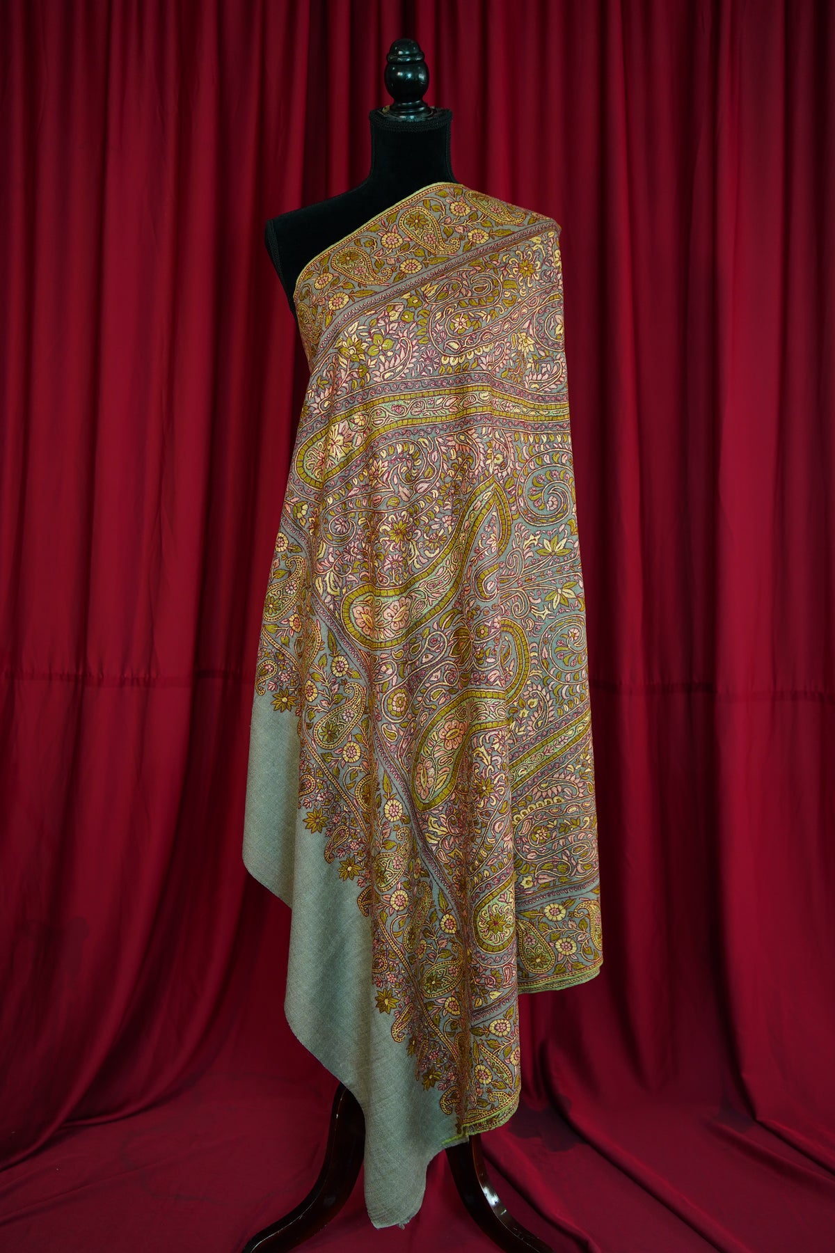 dark natural GI jamma embroidery pashmina shawl 0313