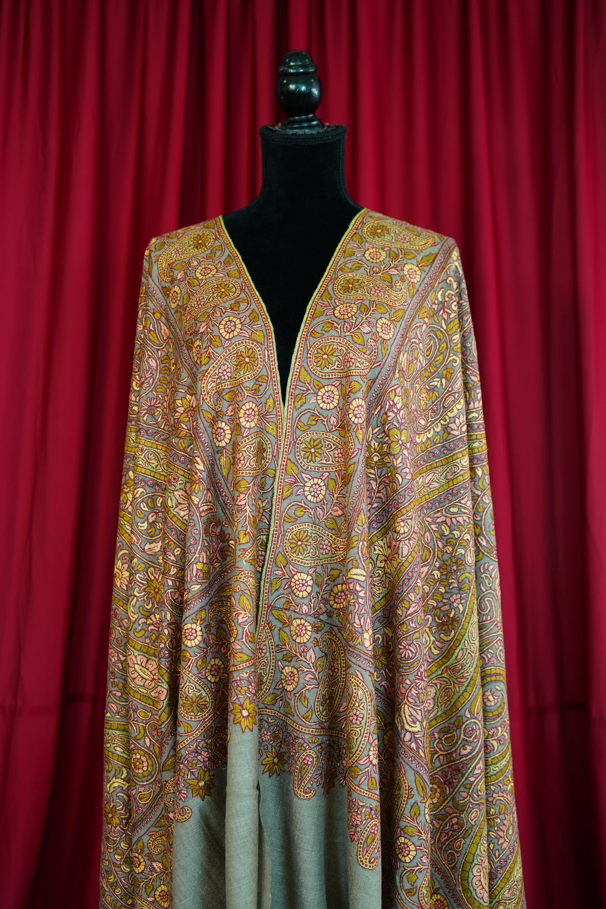dark natural GI jamma embroidery pashmina shawl 0313
