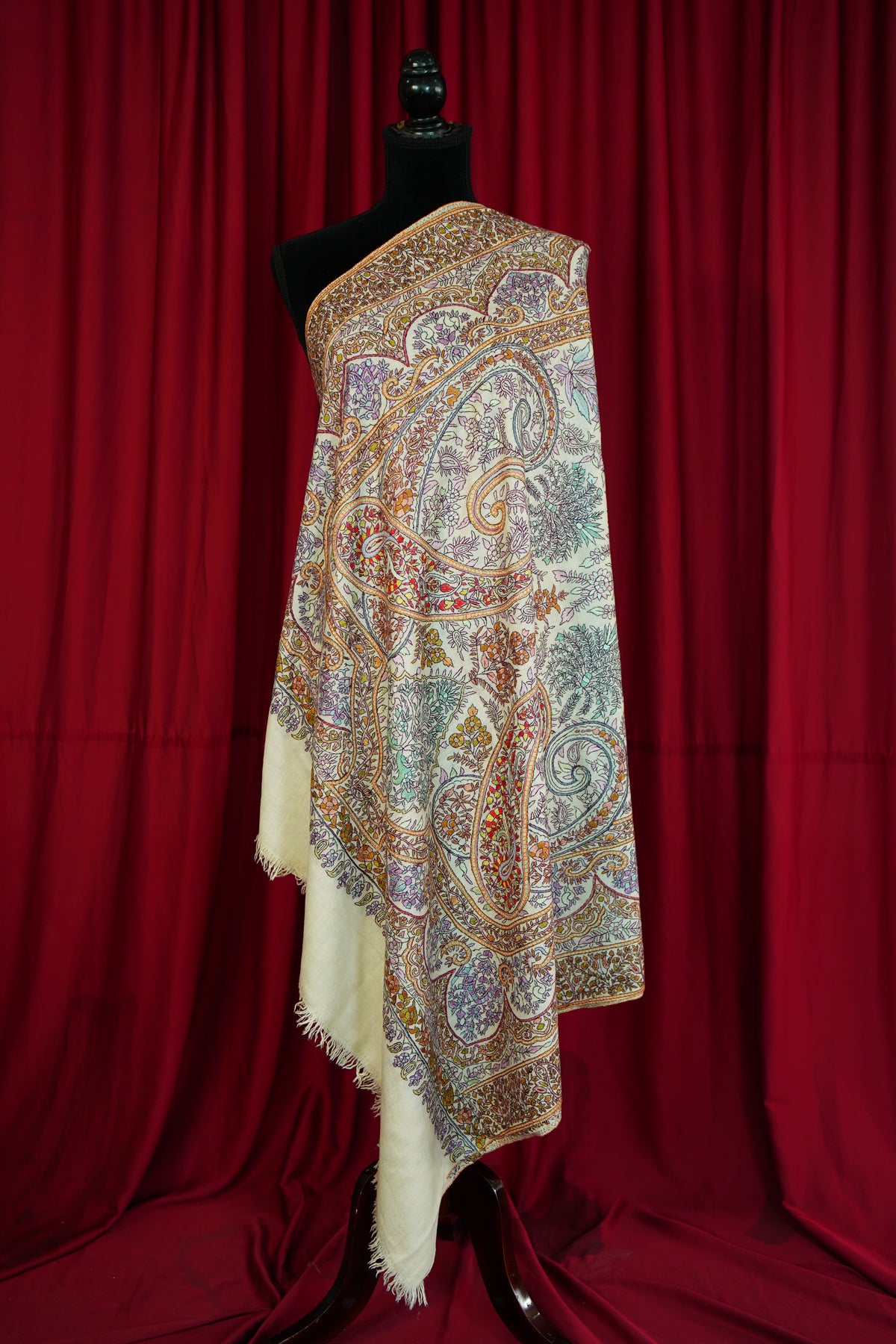 White base GI jamma embroidery pashmina shawl 0316