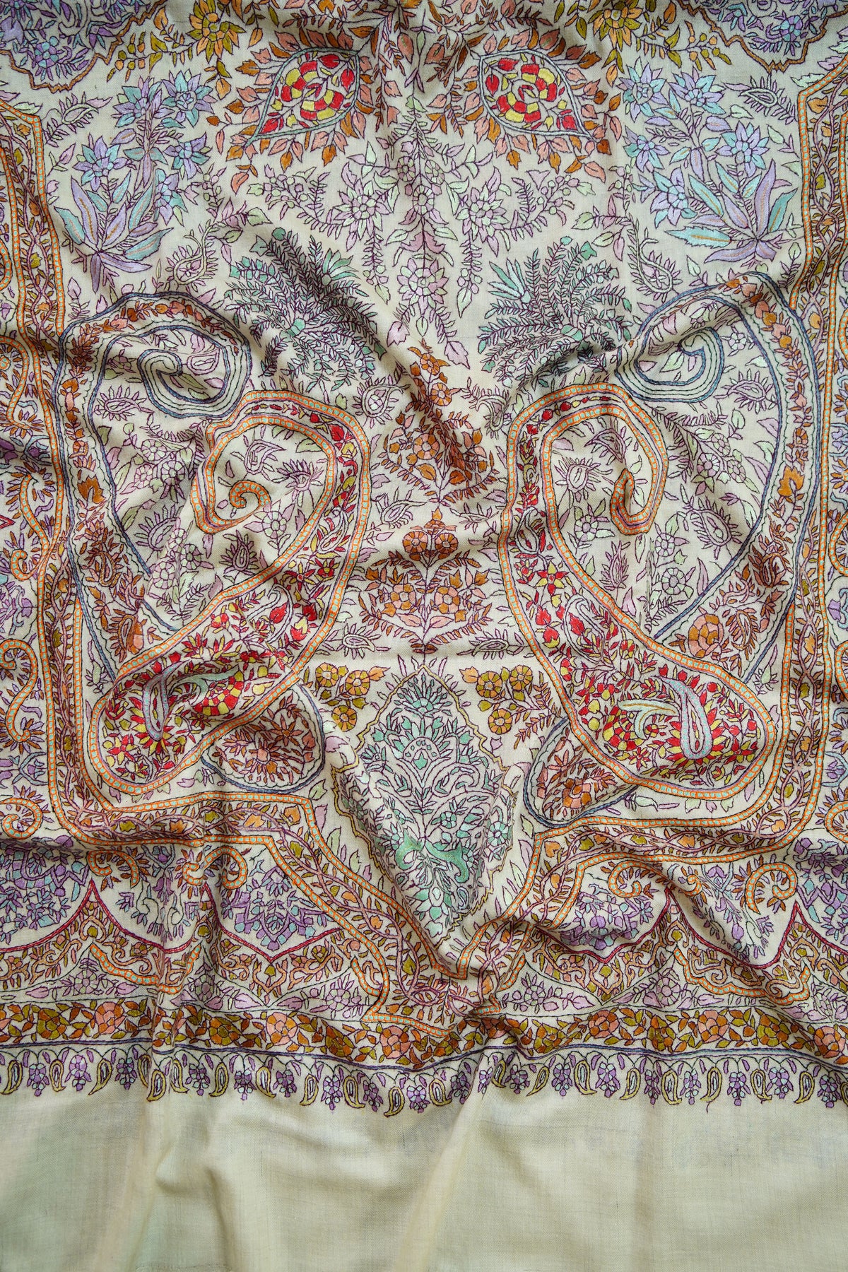 White base GI jamma embroidery pashmina shawl 0316
