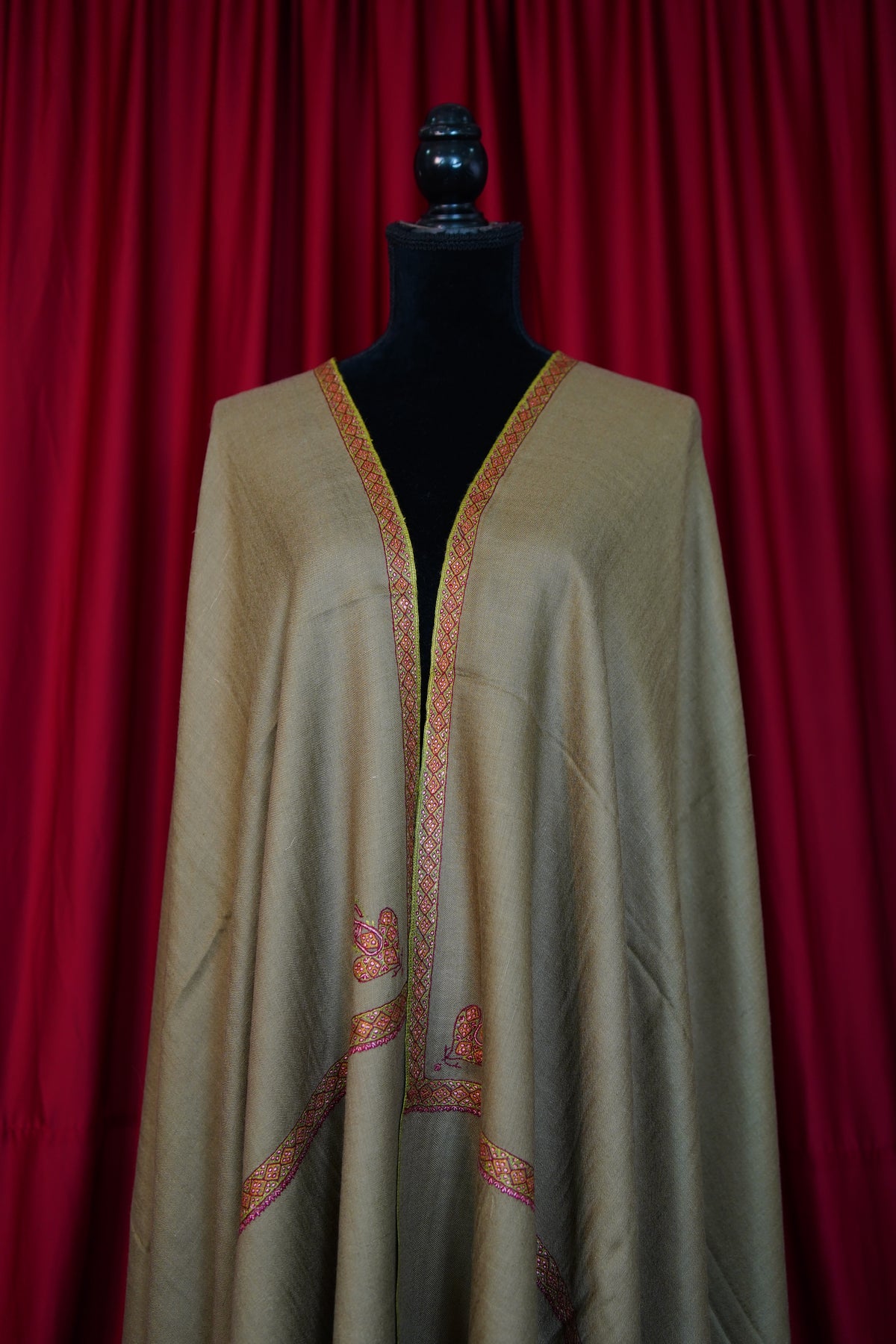 dark natural GI embroidery pashmina shawl 0318