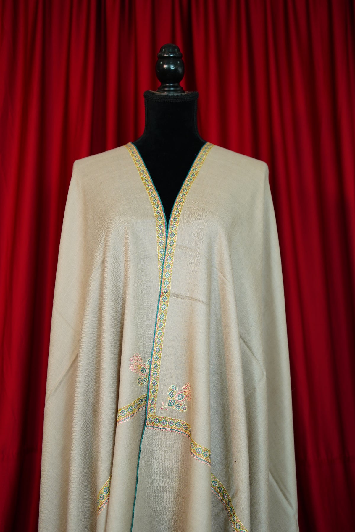 beige GI embroidery pashmina shawl 0319