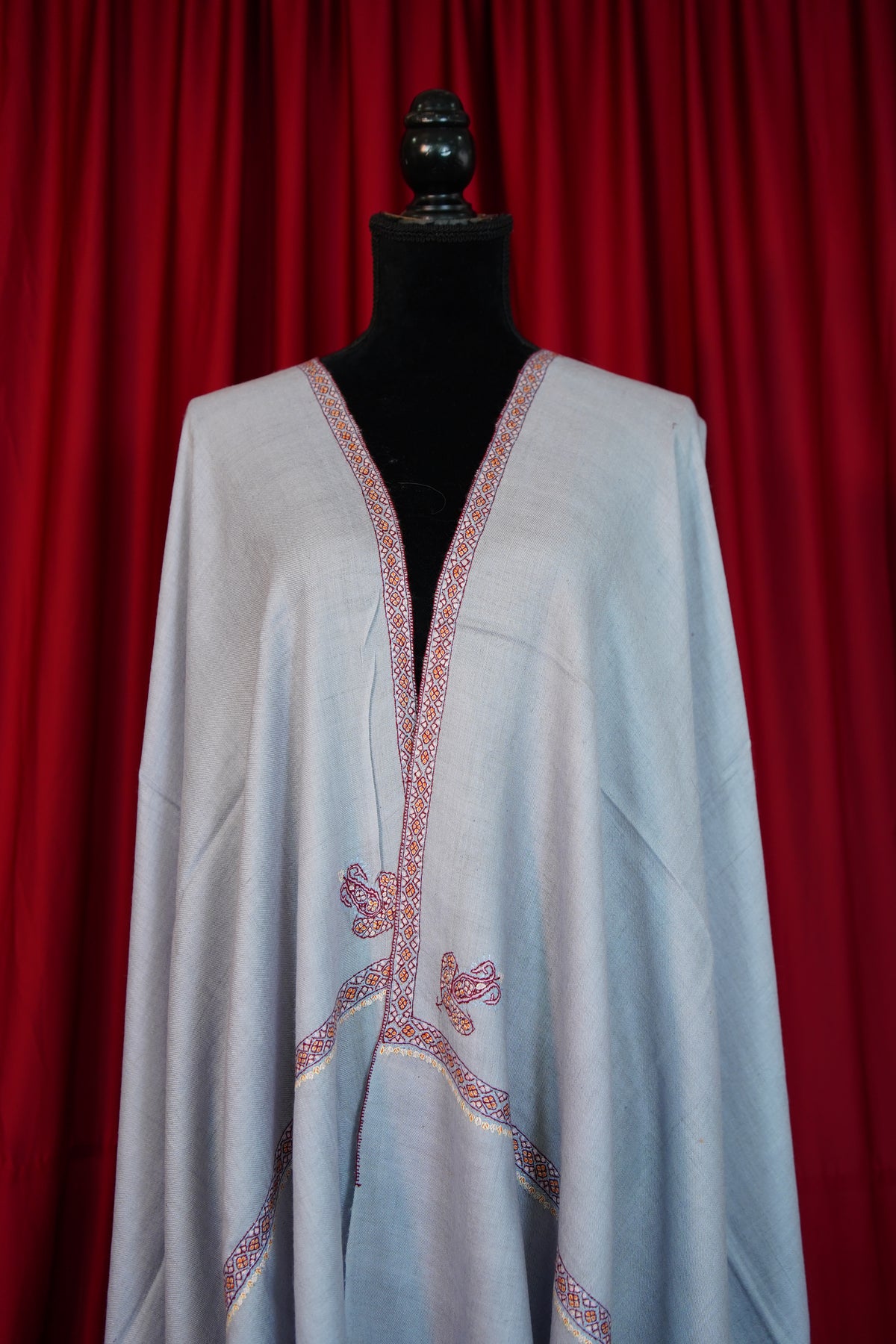 ice blue GI embroidery pashmina shawl 0324