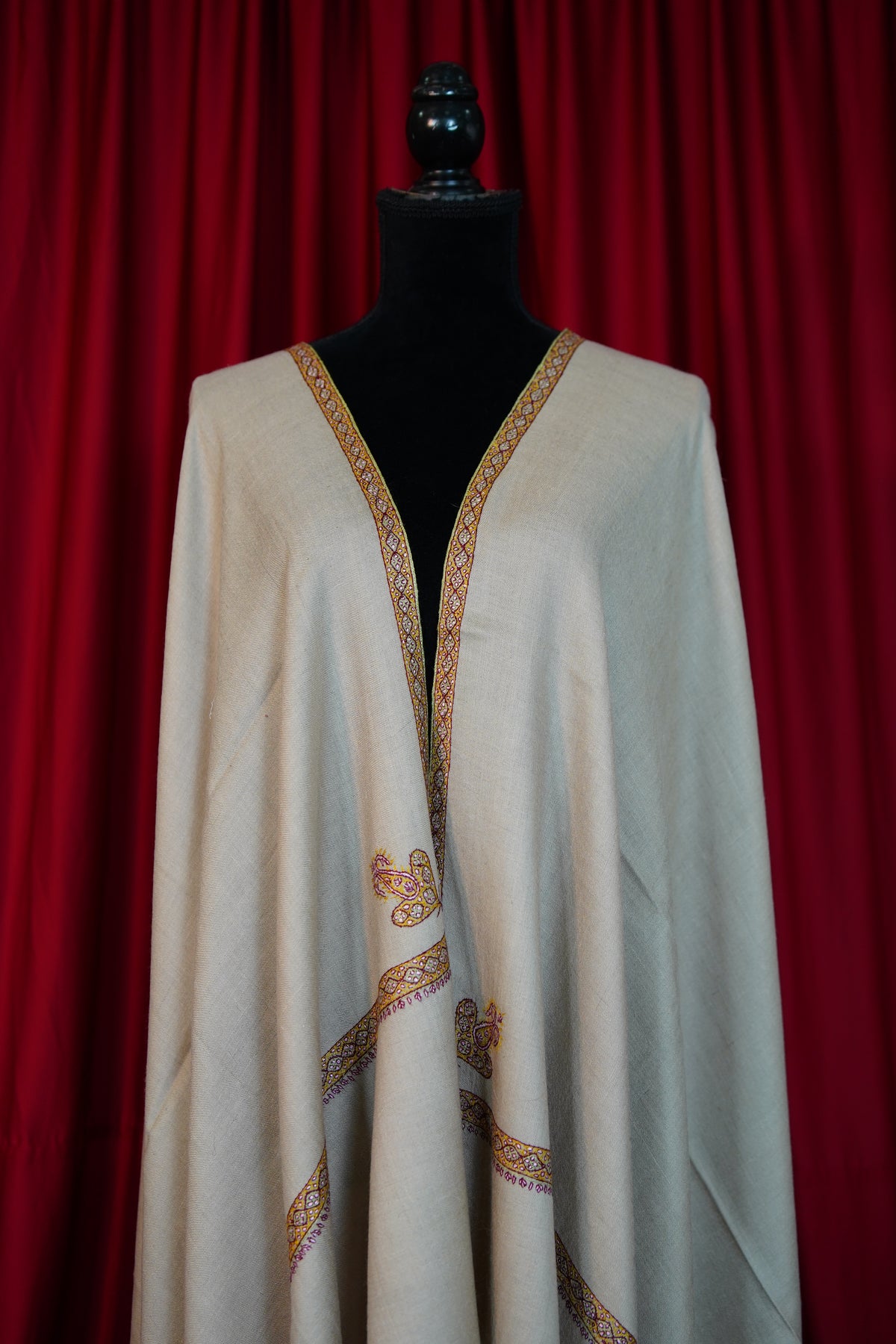 biscuit natural GI embroidery pashmina shawl 0327