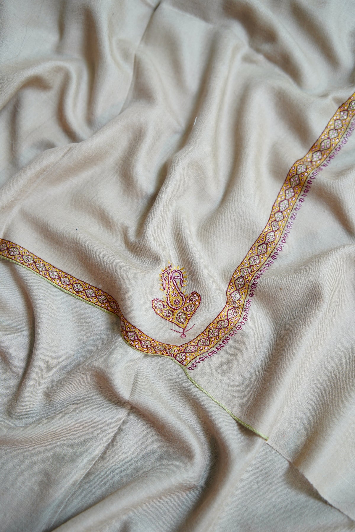 biscuit natural GI embroidery pashmina shawl 0327