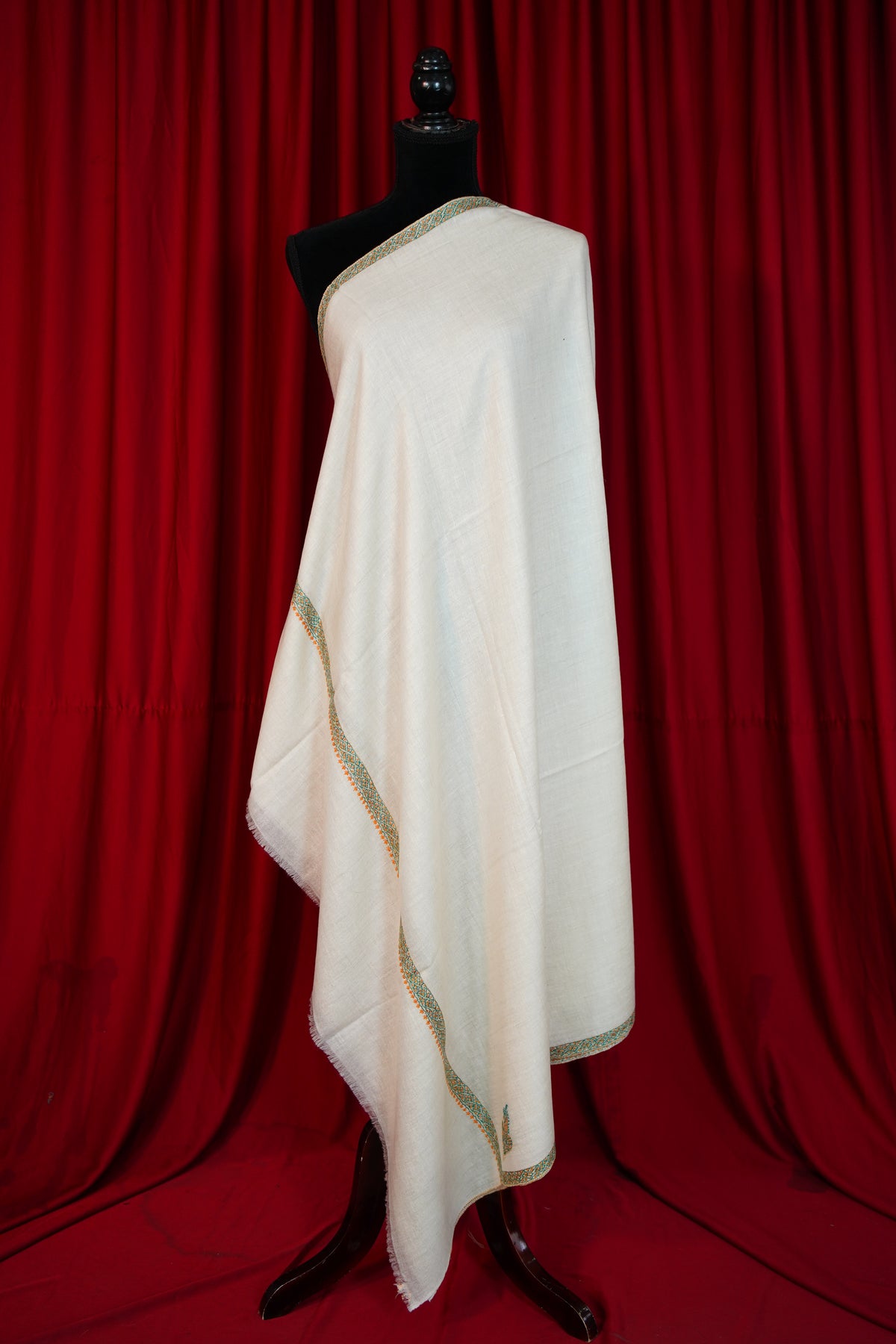 pure white GI embroidery pashmina shawl 0329