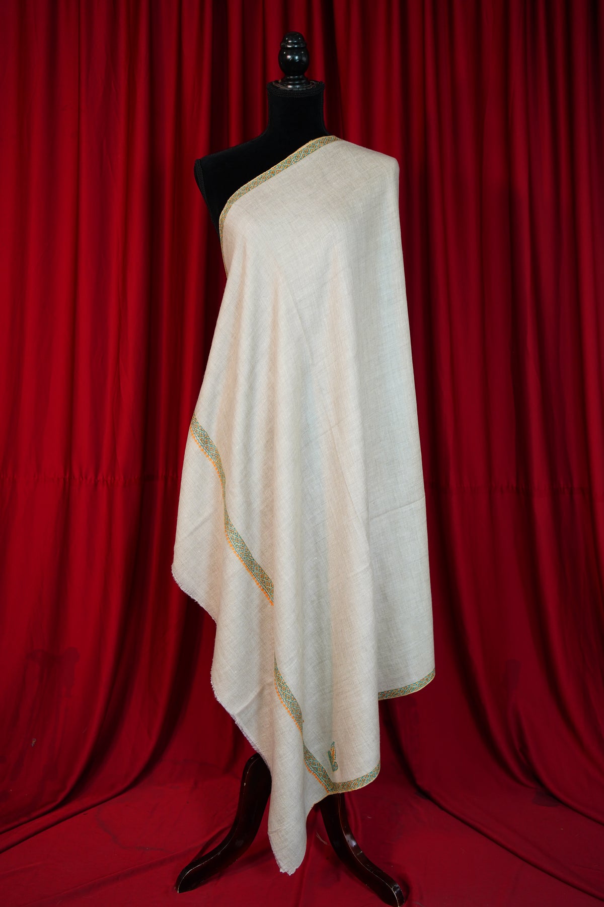light natural GI embroidery pashmina shawl 0330