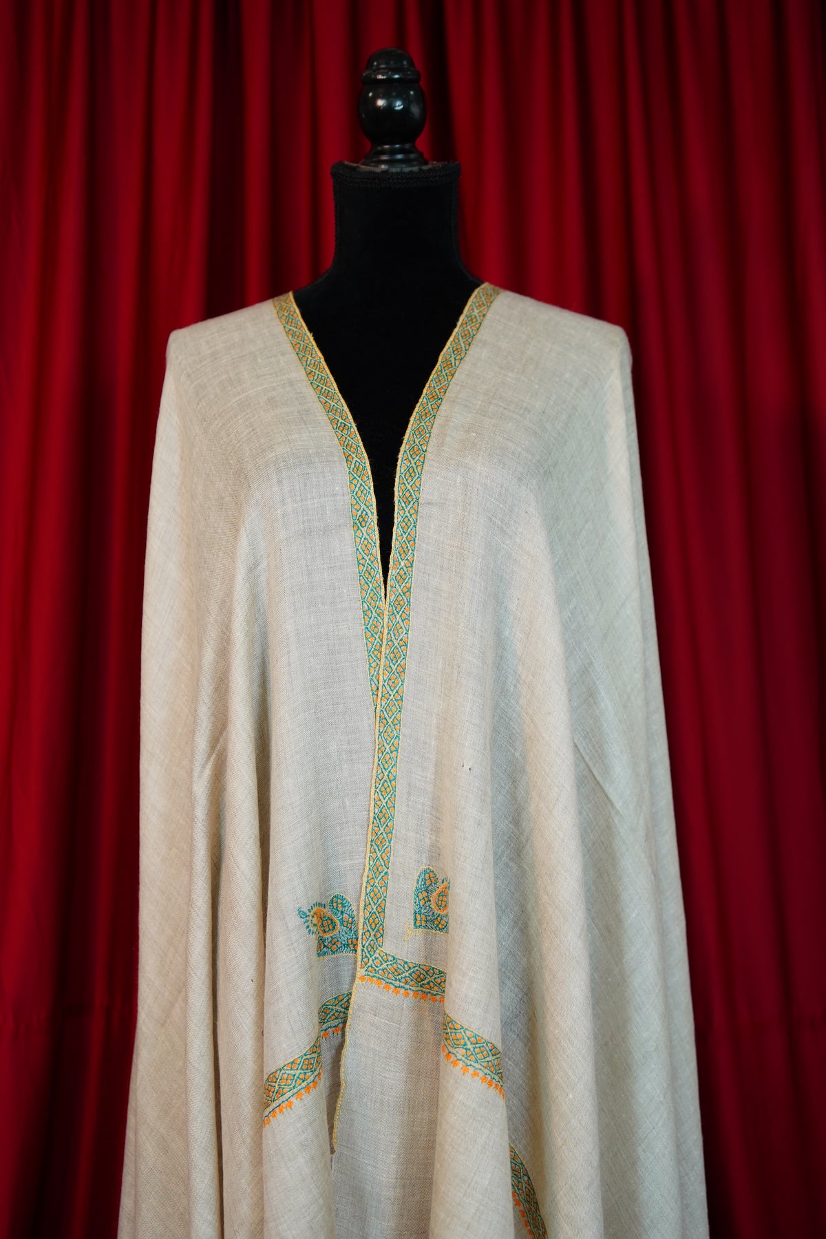 light natural GI embroidery pashmina shawl 0330