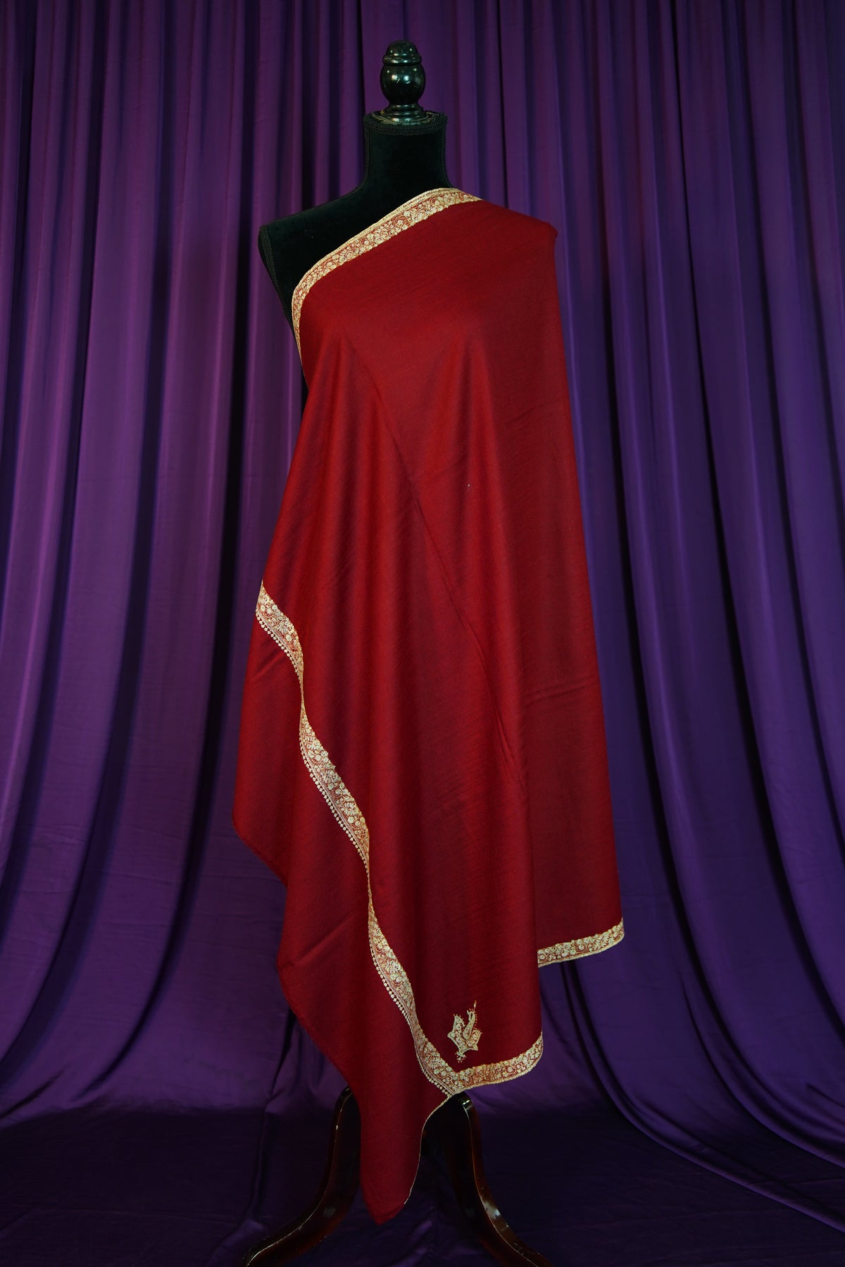 maroon GI embroidery pashmina shawl 0331