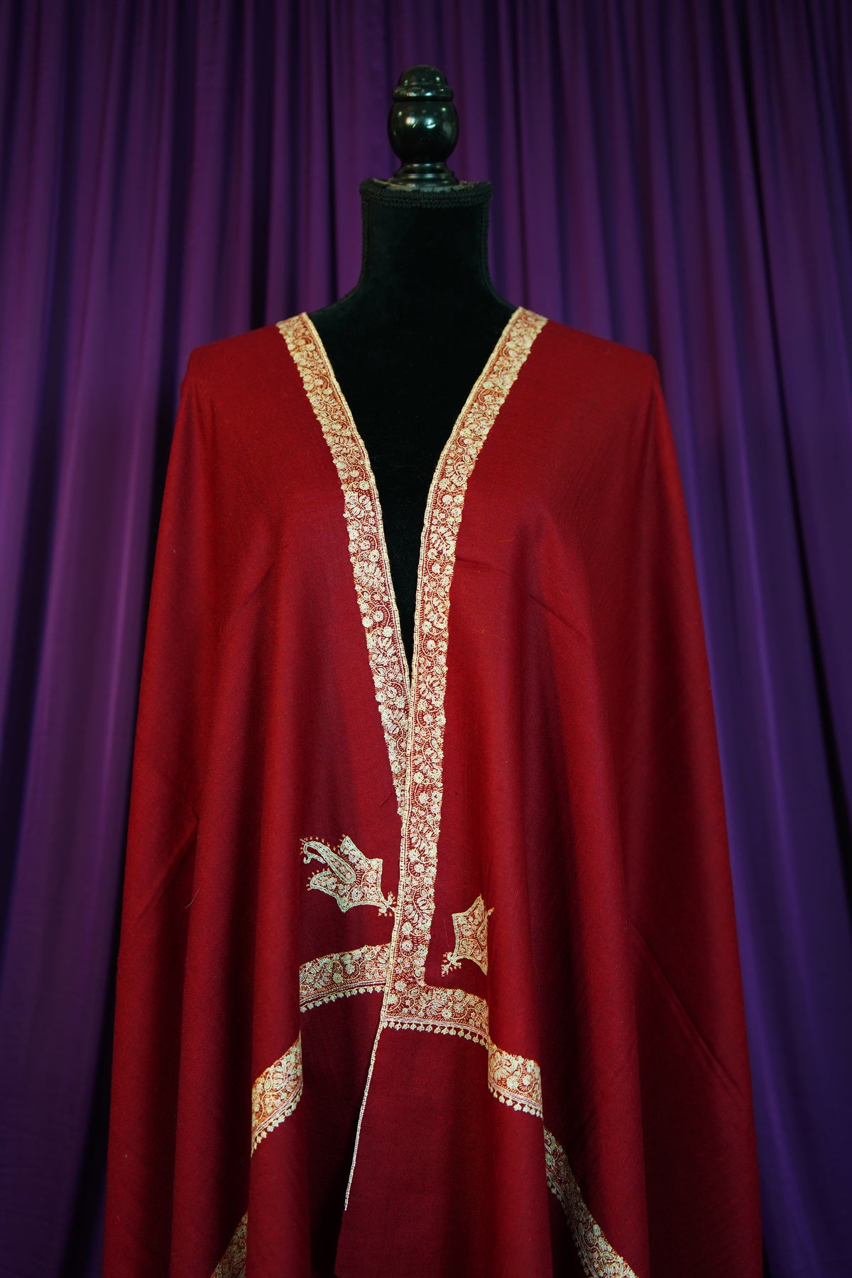 maroon GI embroidery pashmina shawl 0331