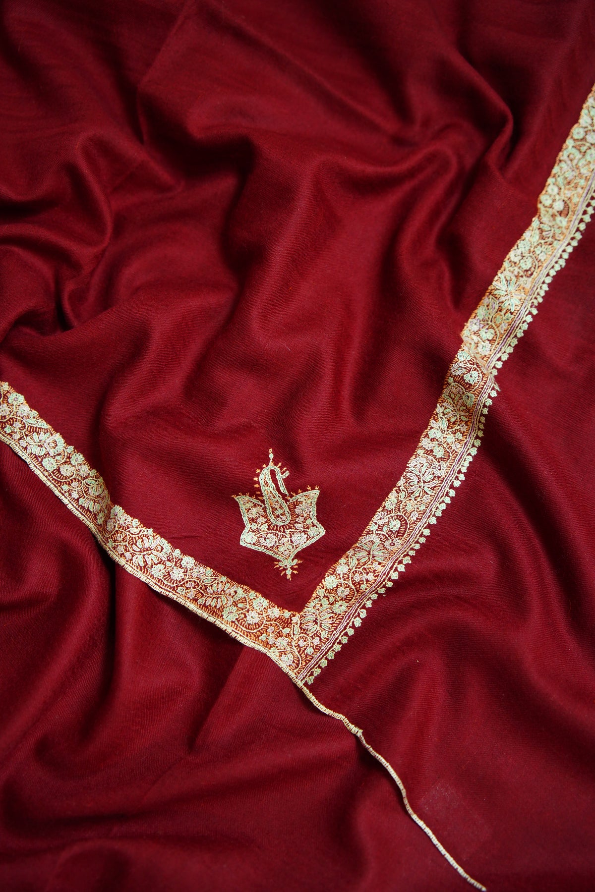 maroon GI embroidery pashmina shawl 0331