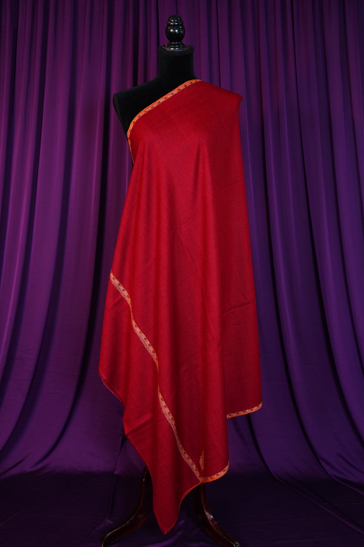 carmine red GI embroidery pashmina shawl 0332