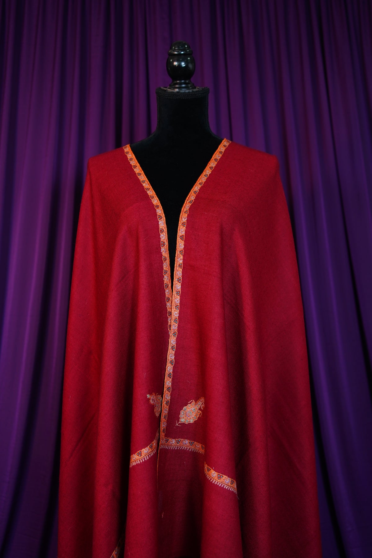 carmine red GI embroidery pashmina shawl 0332