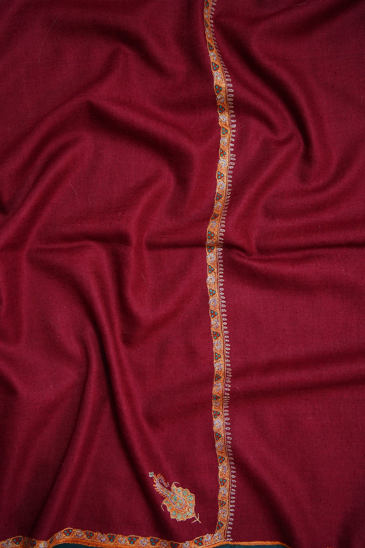 carmine red GI embroidery pashmina shawl 0332