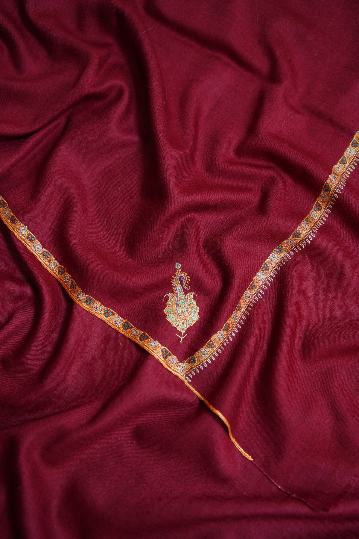 carmine red GI embroidery pashmina shawl 0332
