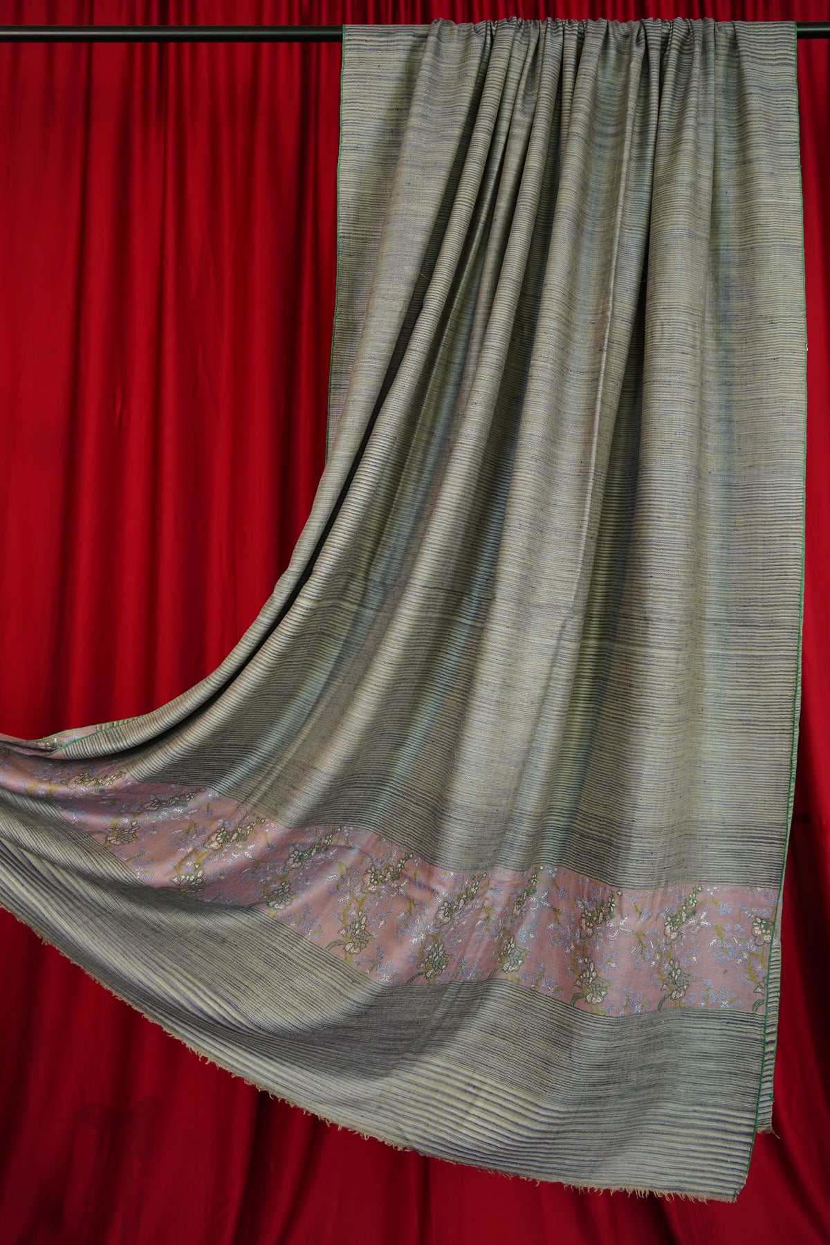 grey striped XL GI paldaar embroidery pashmina shawl 0334