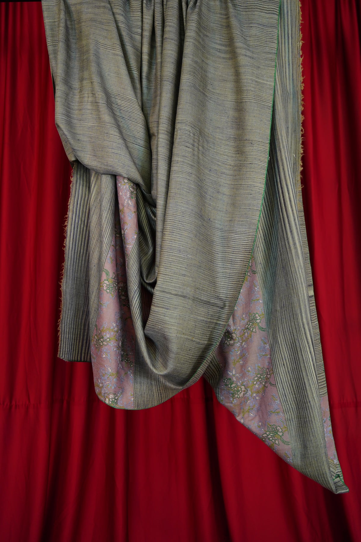 grey striped XL GI paldaar embroidery pashmina shawl 0334